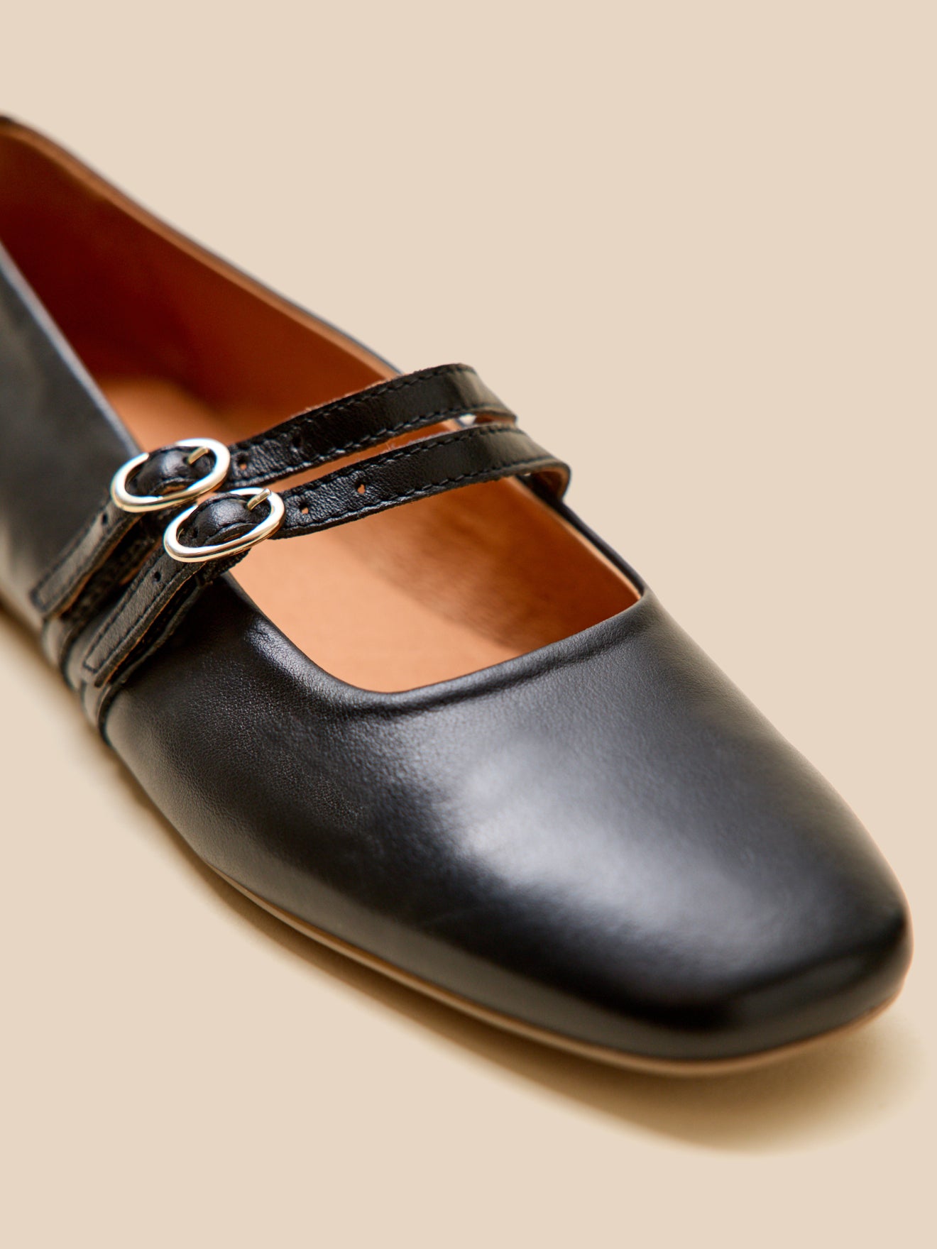 Leren damesballerina's met 2 riempjes
