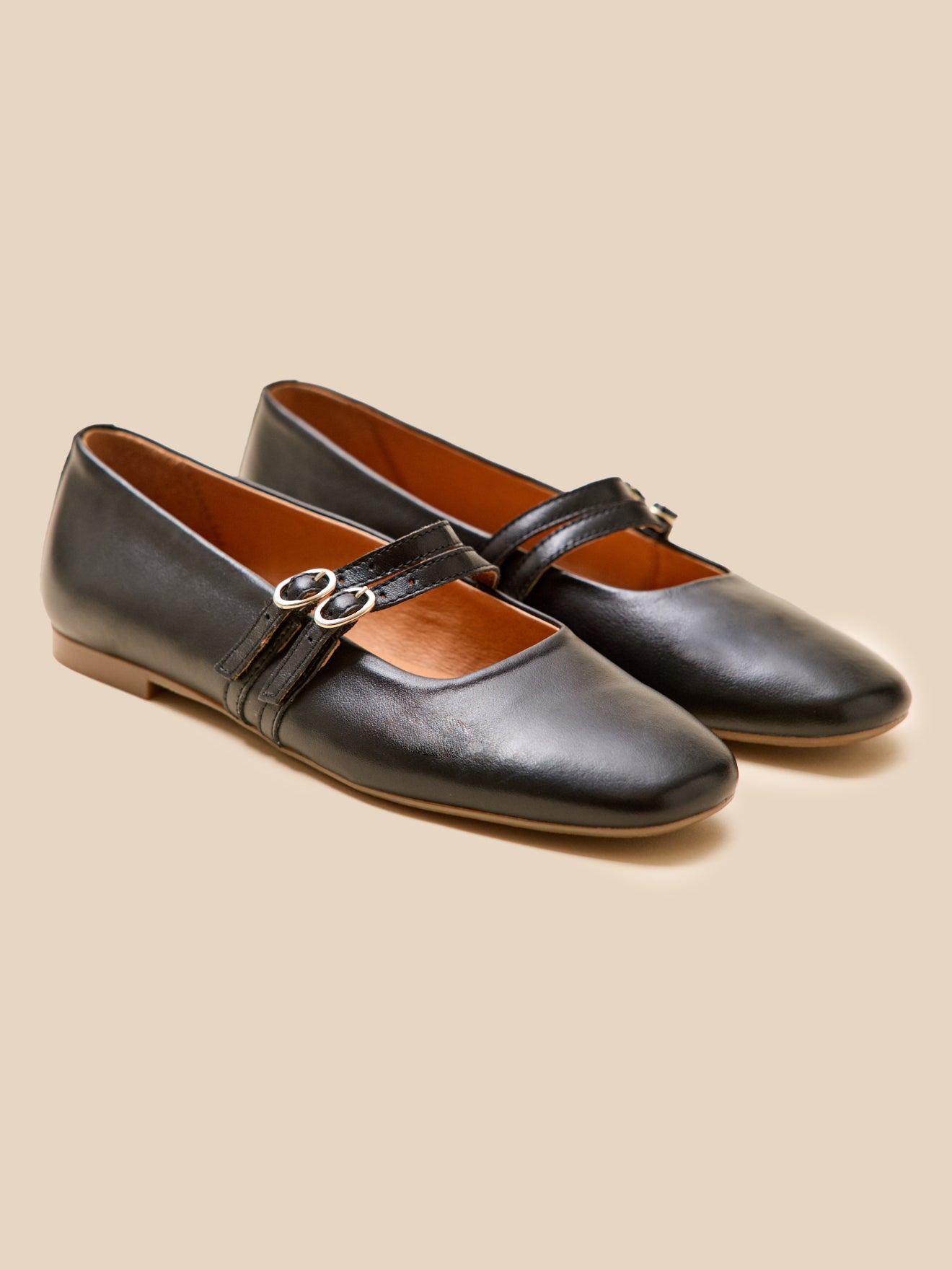 Leren damesballerina's met 2 riempjes