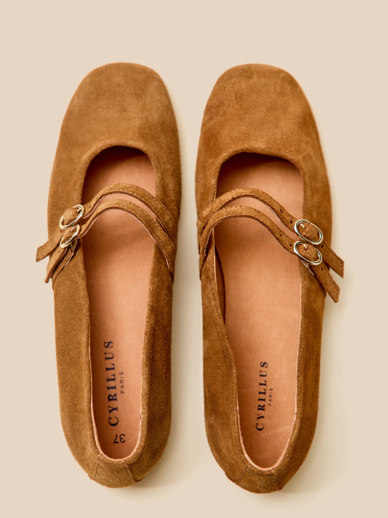 Leren damesballerina's met 2 riempjes