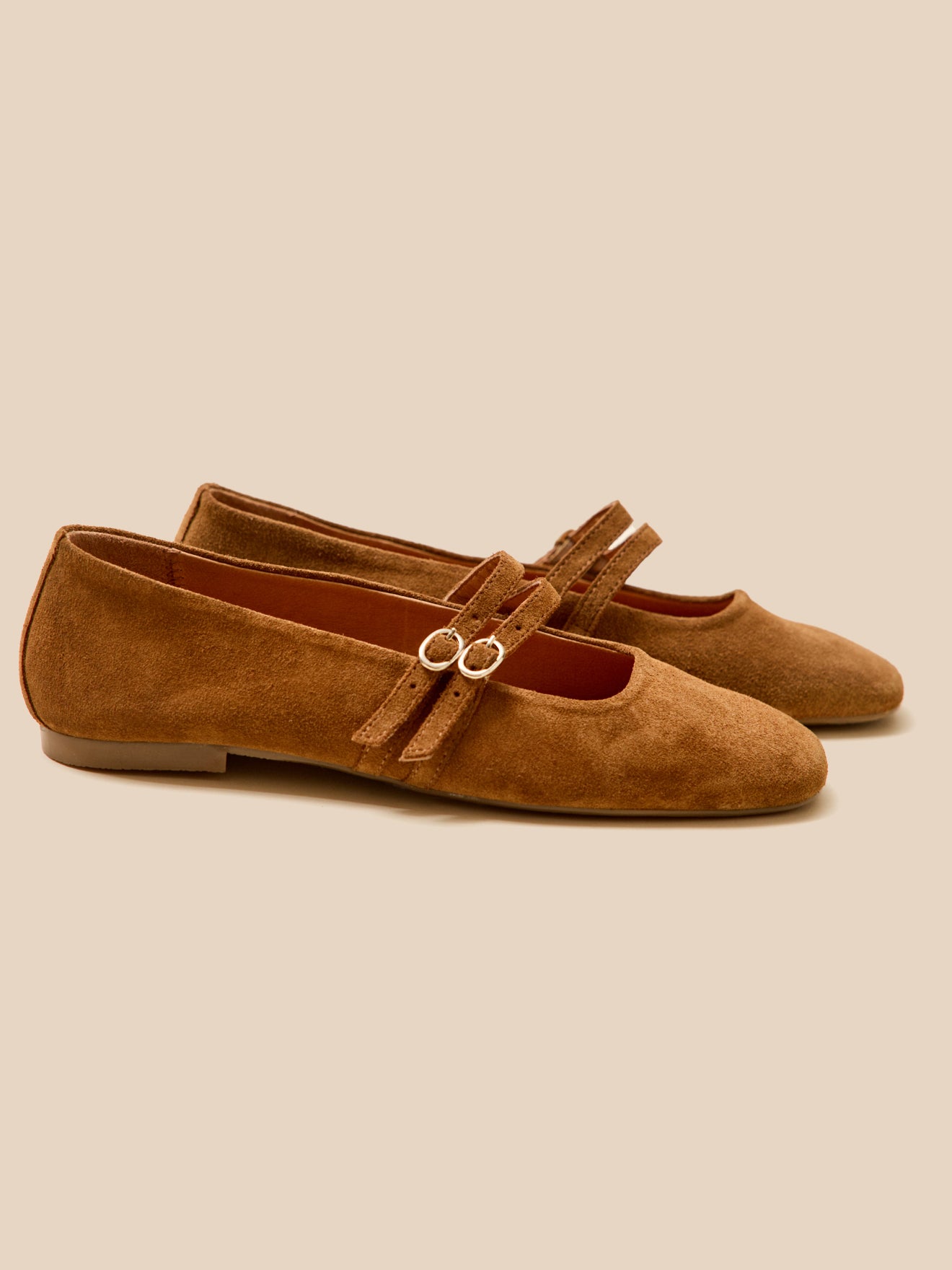 Leren damesballerina's met 2 riempjes