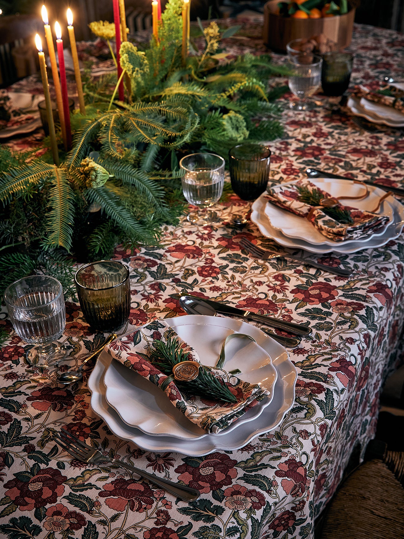 Katoenen tafellaken met linnenlook - Kerstcollectie