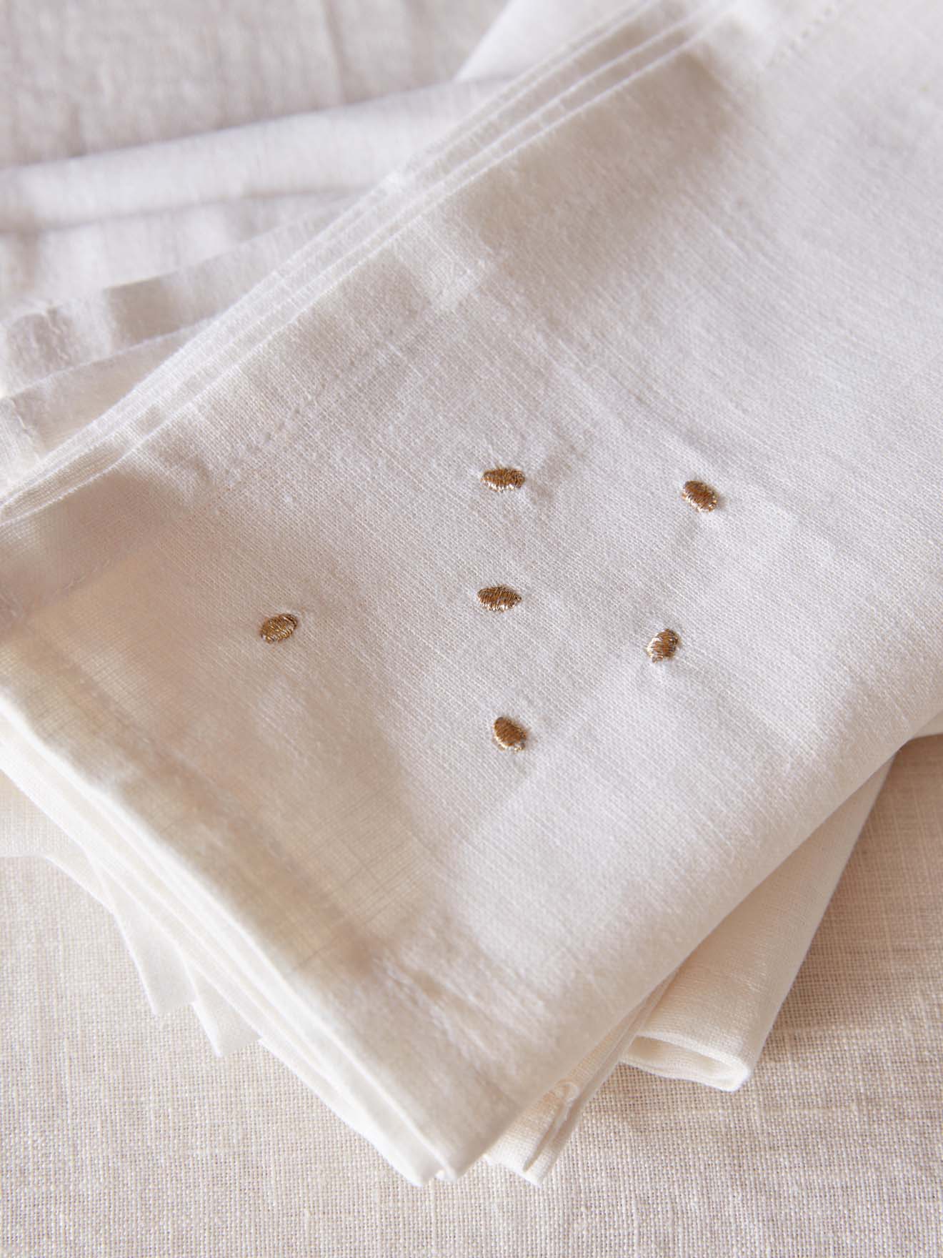 Katoenen servetten met goudkleurige stippen en linnenlook, set van 4
