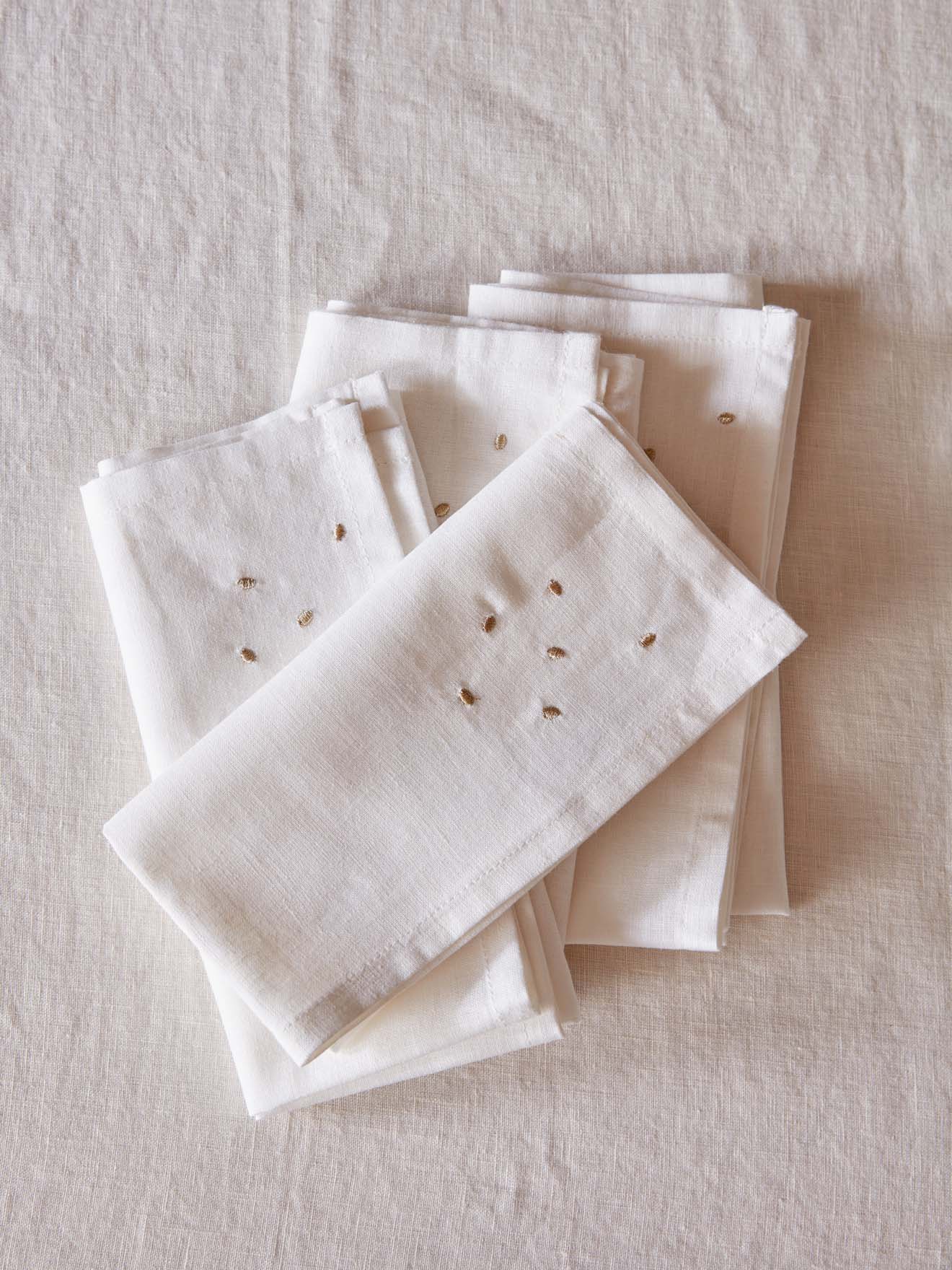 Katoenen servetten met goudkleurige stippen en linnenlook, set van 4