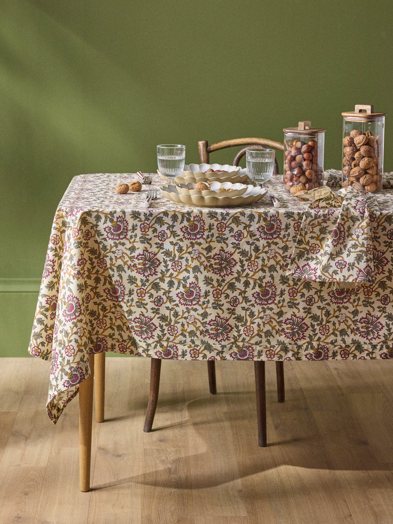 Katoenen tafellaken met Indiase bloemenprint