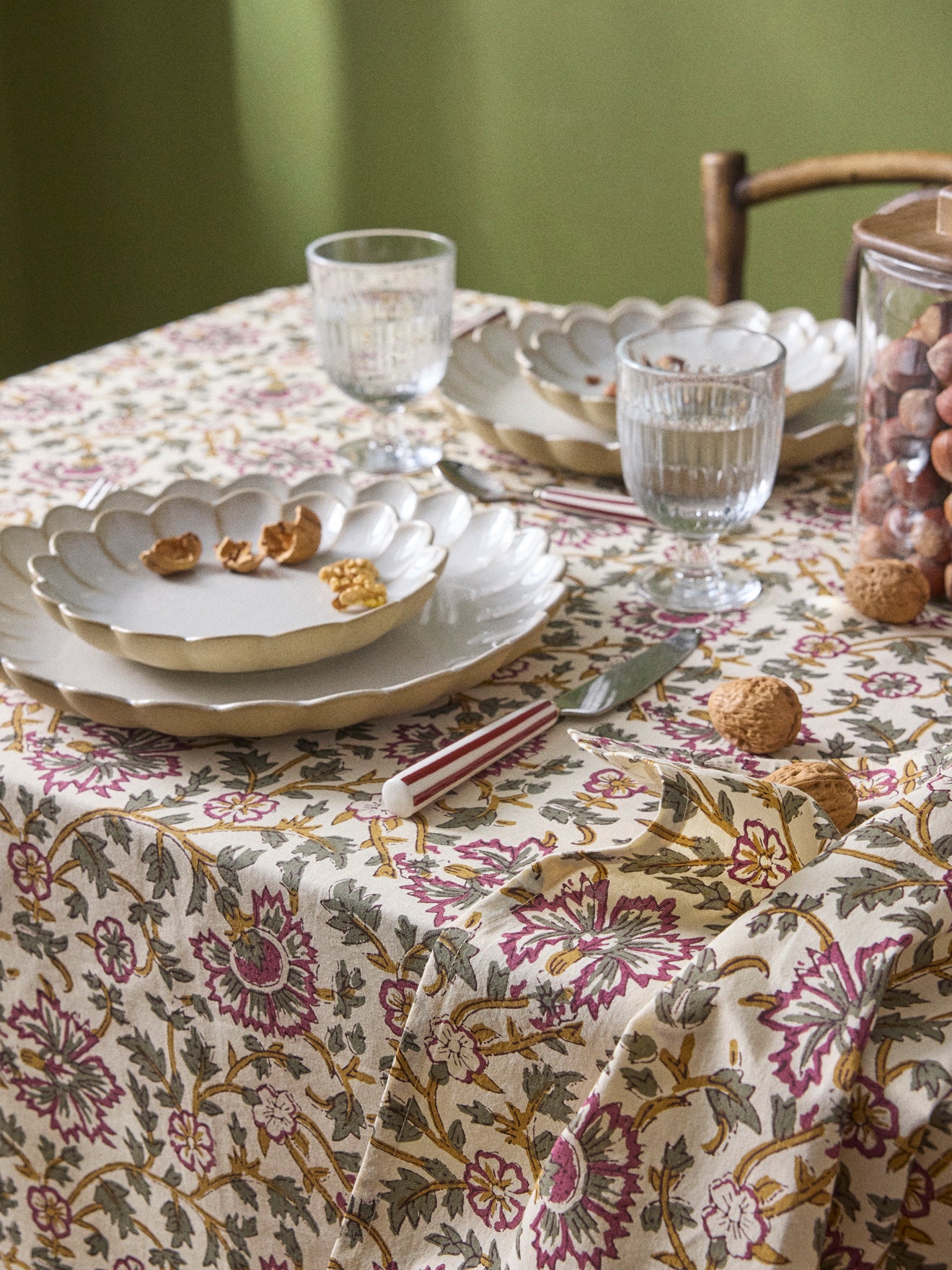 Katoenen tafellaken met Indiase bloemenprint