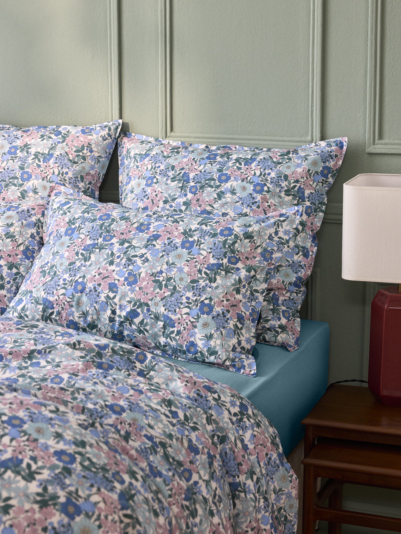Taie d'oreiller percale de coton et tissu Liberty