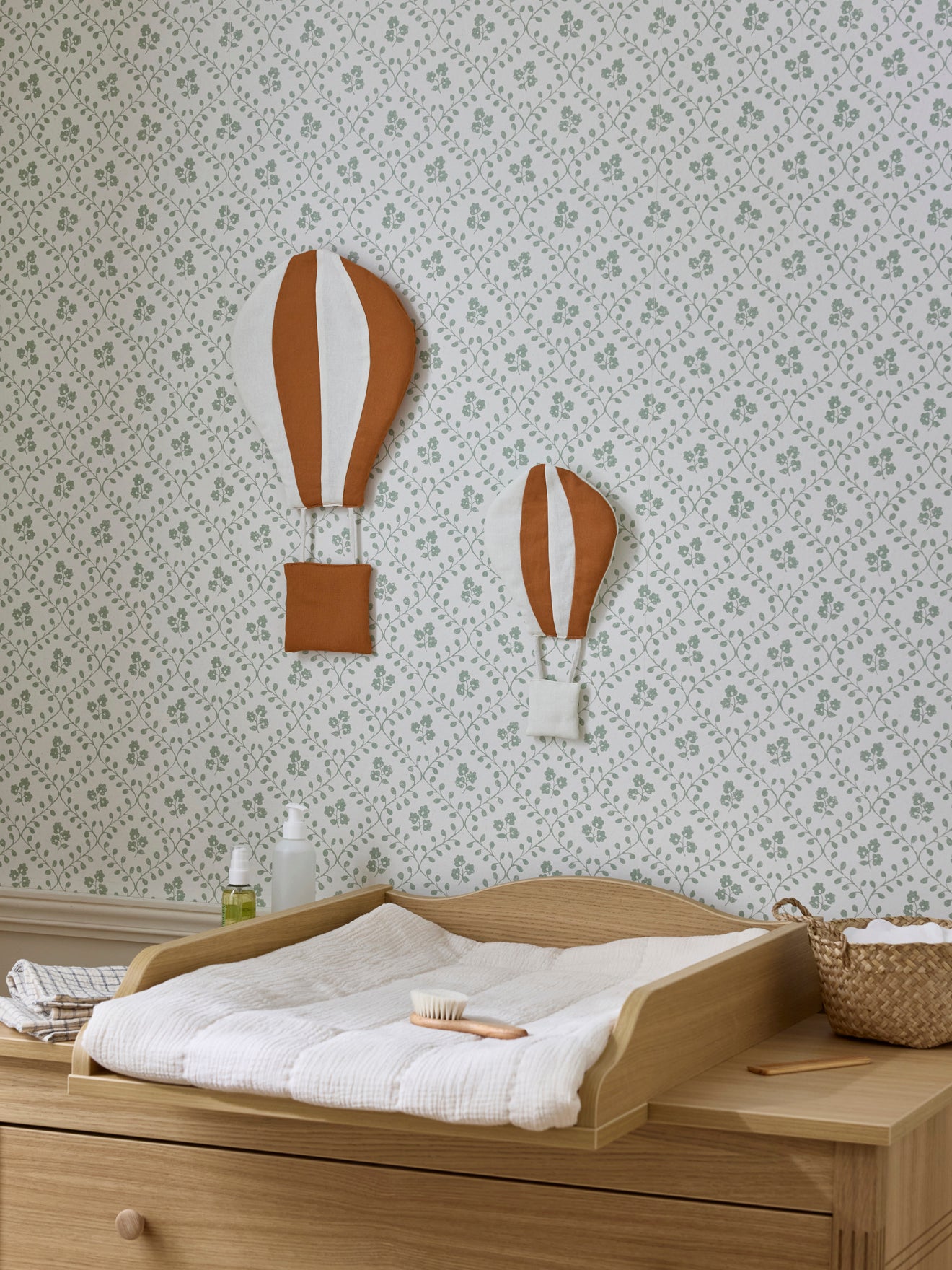 "Luchtballon" wanddecoratie in stof, per set van 2