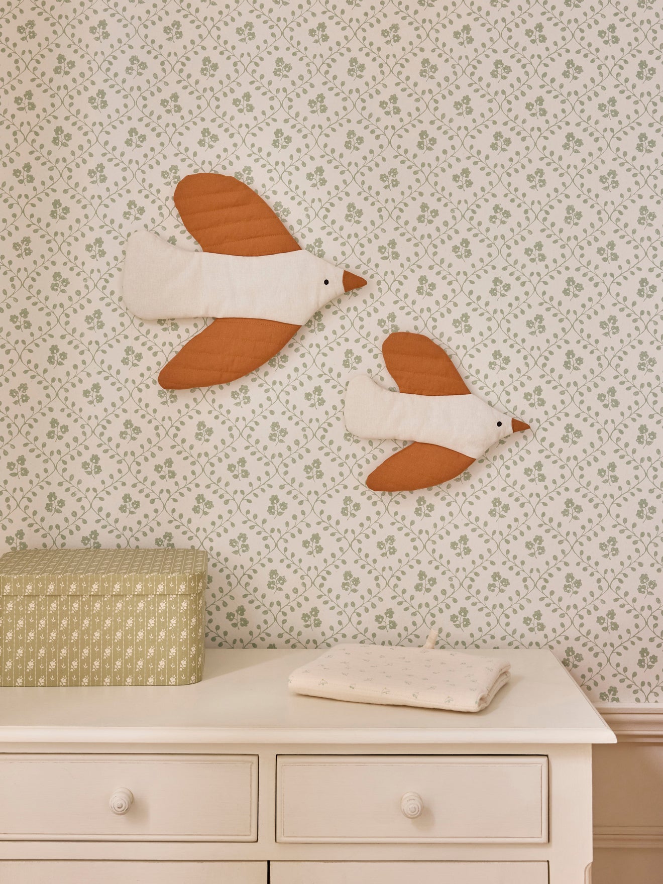 Stoffen wanddecoratie "Vogel", set van 2