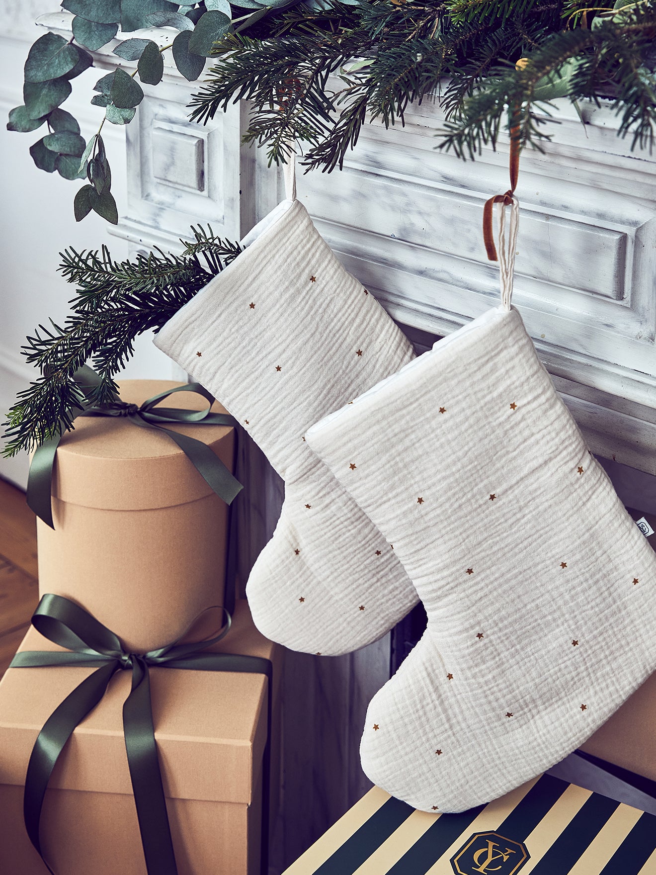 Kerstsokken in double gauze, set van 2