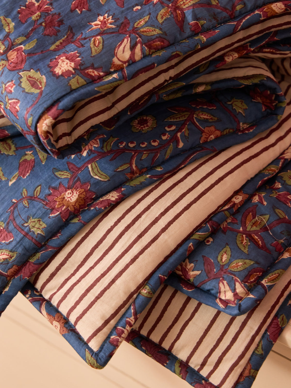 Boutis réversible tissu indien et rayures