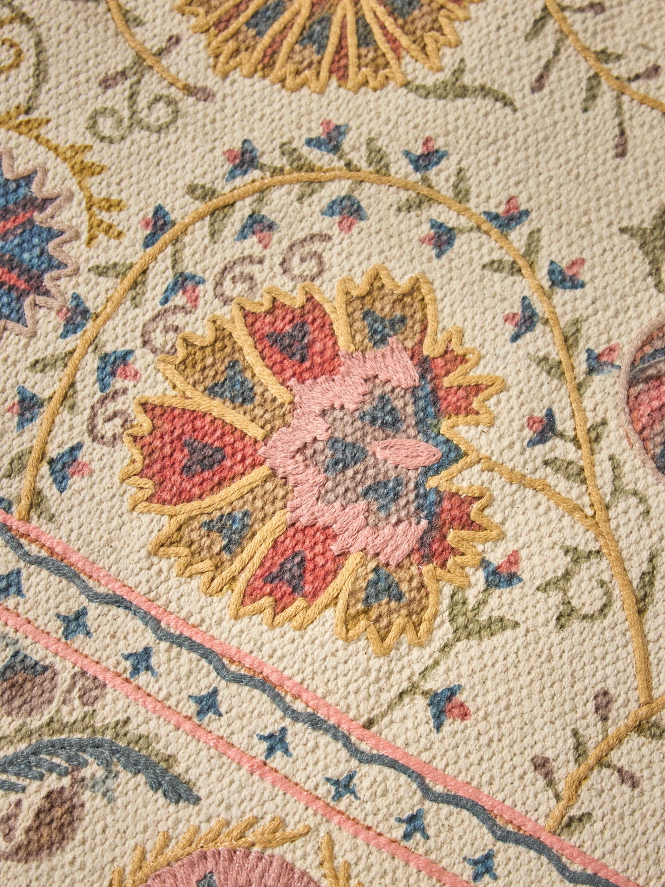 Katoenen tapijt met borduursel "Flore" - XL