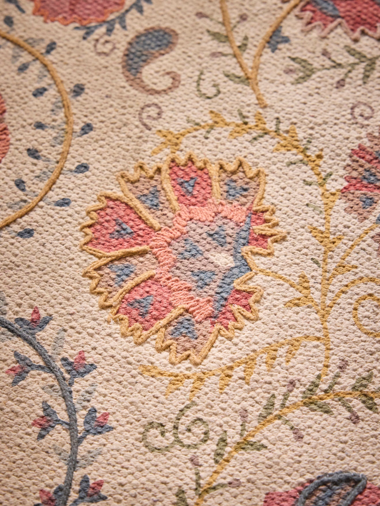 Katoenen tapijt met borduursel "Flore" - XL