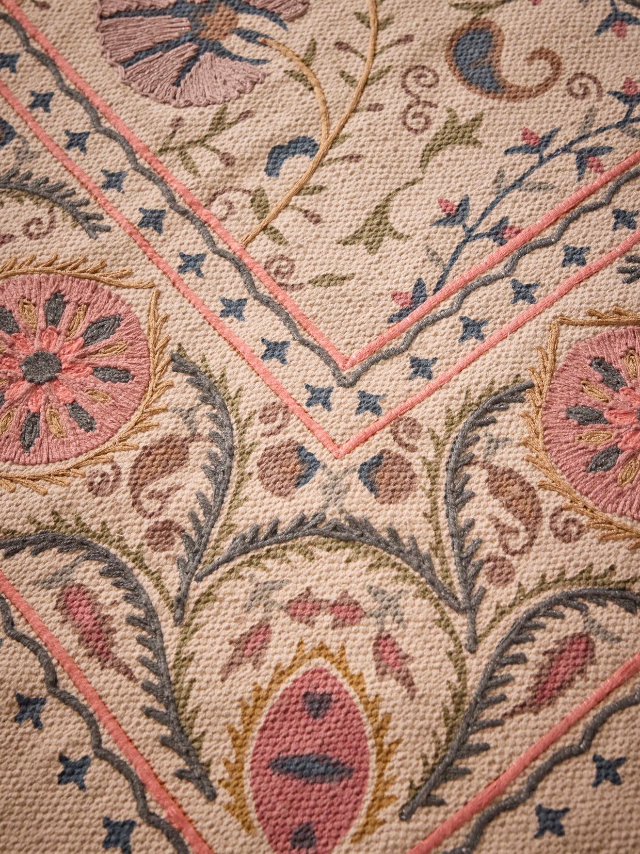 Katoenen tapijt met borduursel "Flore" - XS