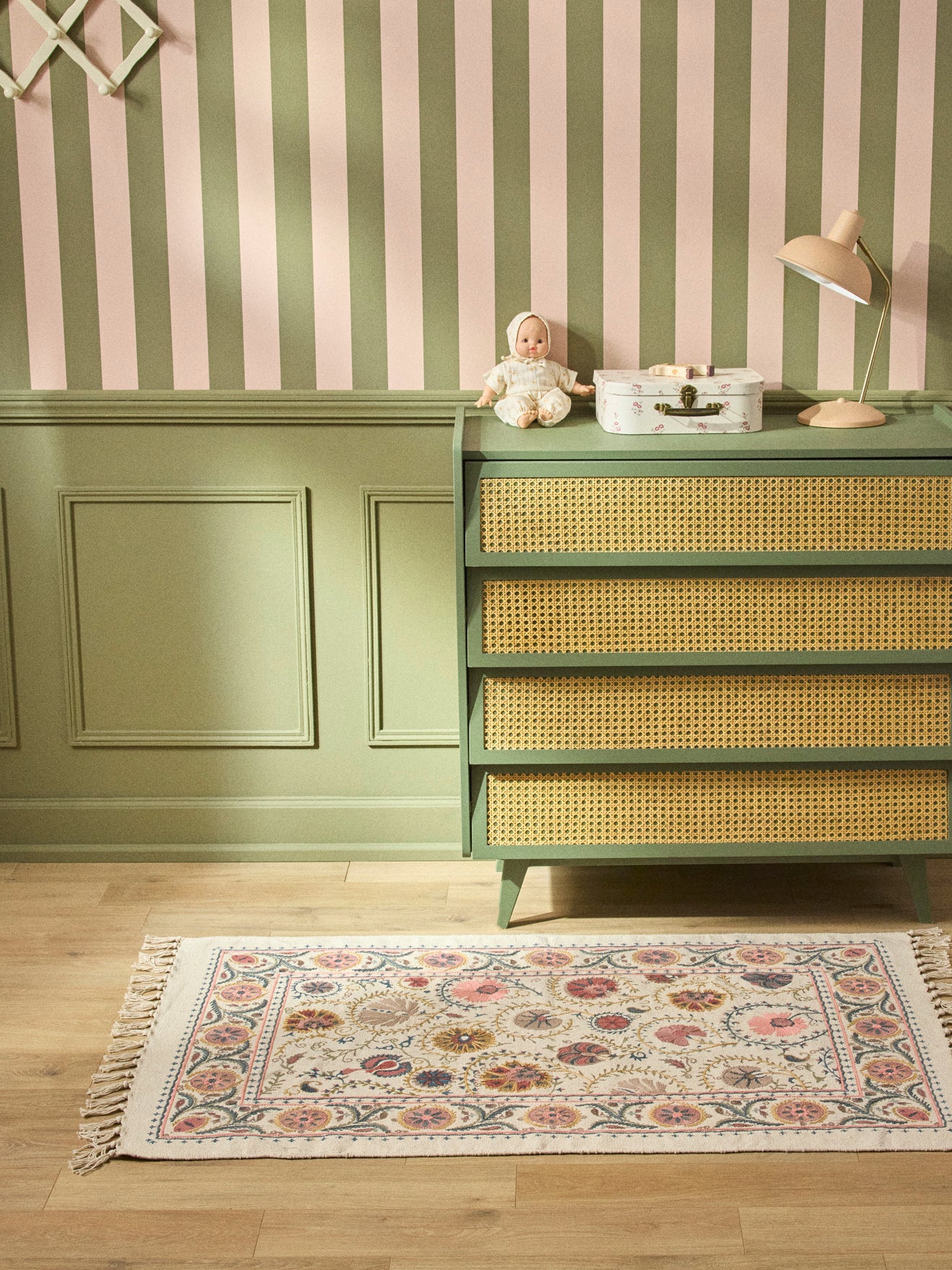 Katoenen tapijt met borduursel "Flore" - XS