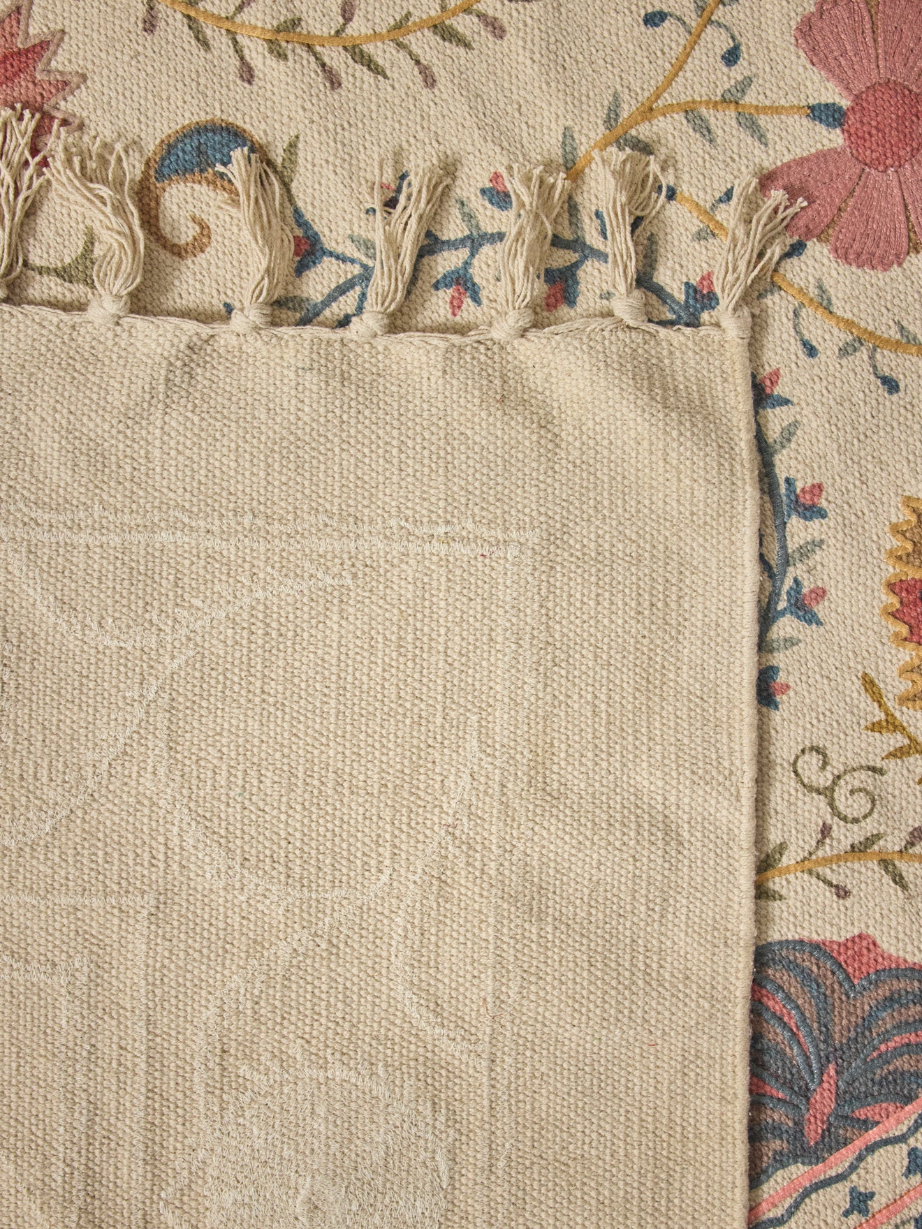 Katoenen tapijt met borduursel "Flore" - XS