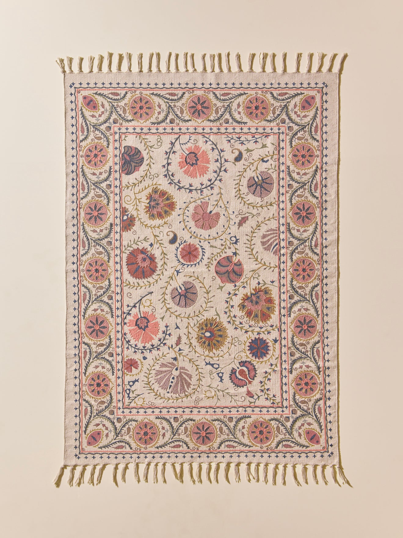 Katoenen tapijt met borduursel "Flore" - XS
