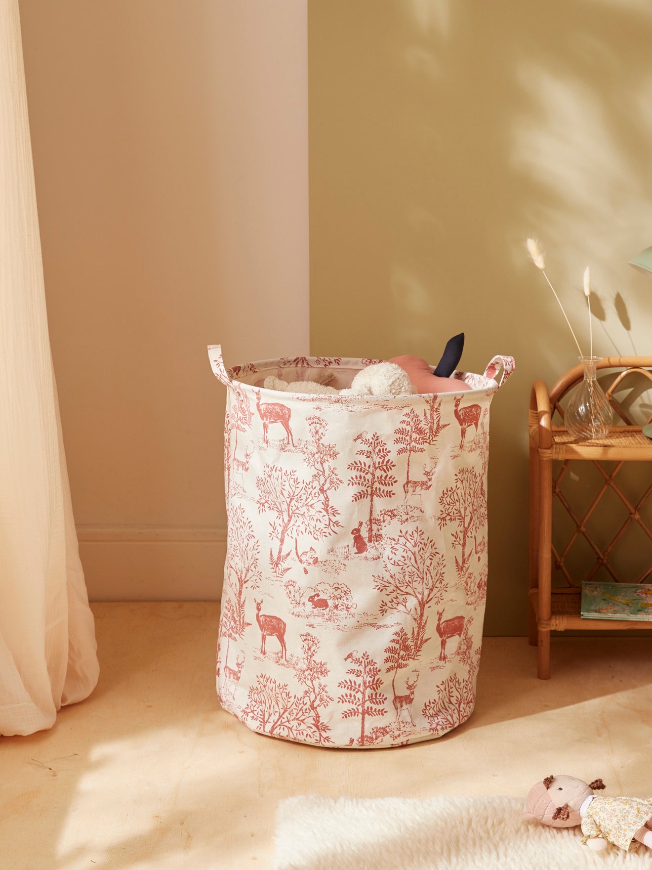 Ronde opbergbak in toile de Jouy stijl