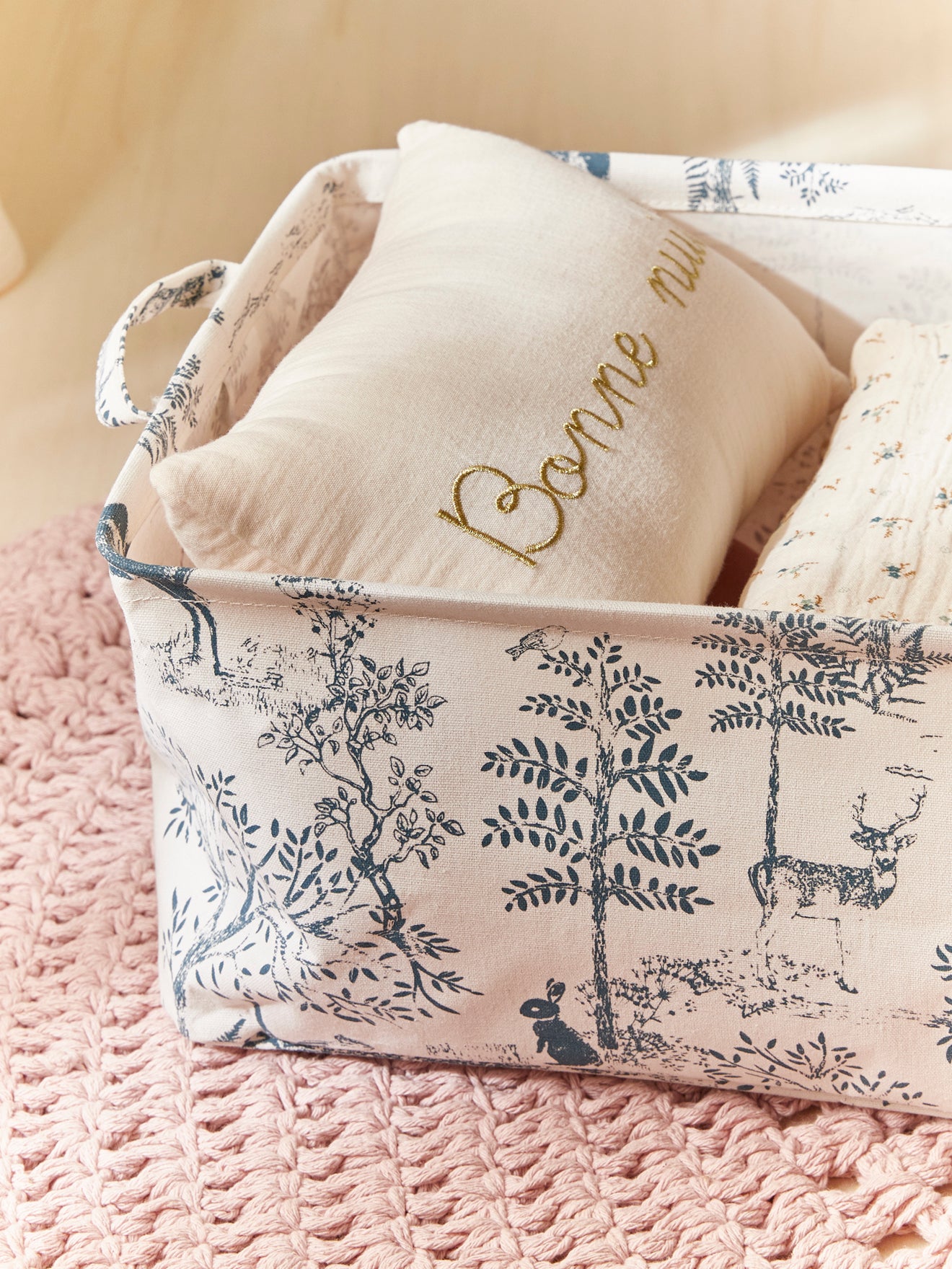 Rechthoekige opbergbak in "toile de Jouy"-stijl