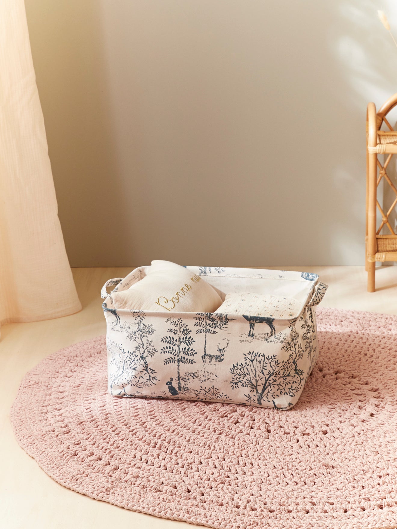 Rechthoekige opbergbak in "toile de Jouy"-stijl