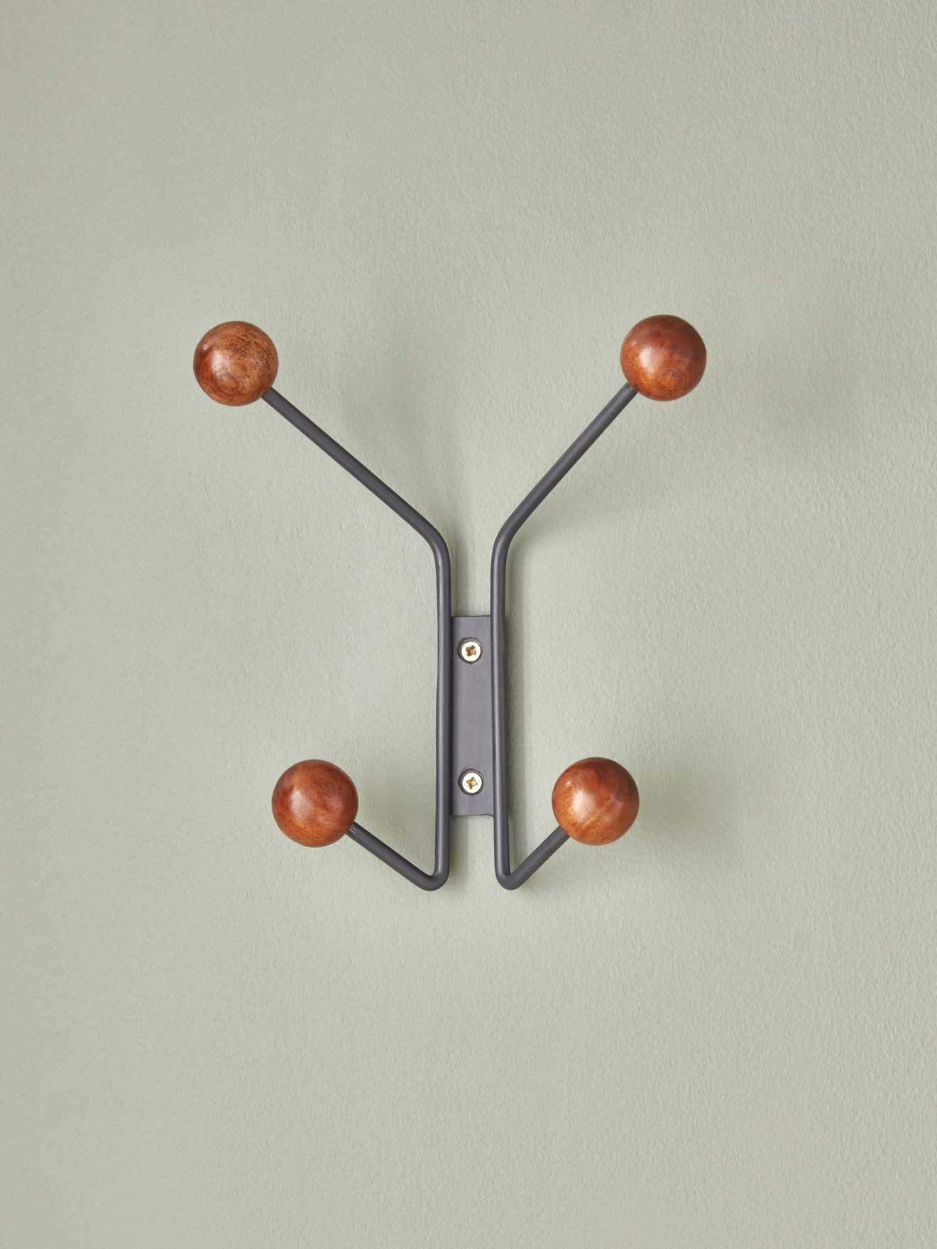 Wandkapstok met 4 bollen in metaal en hout "Alice"