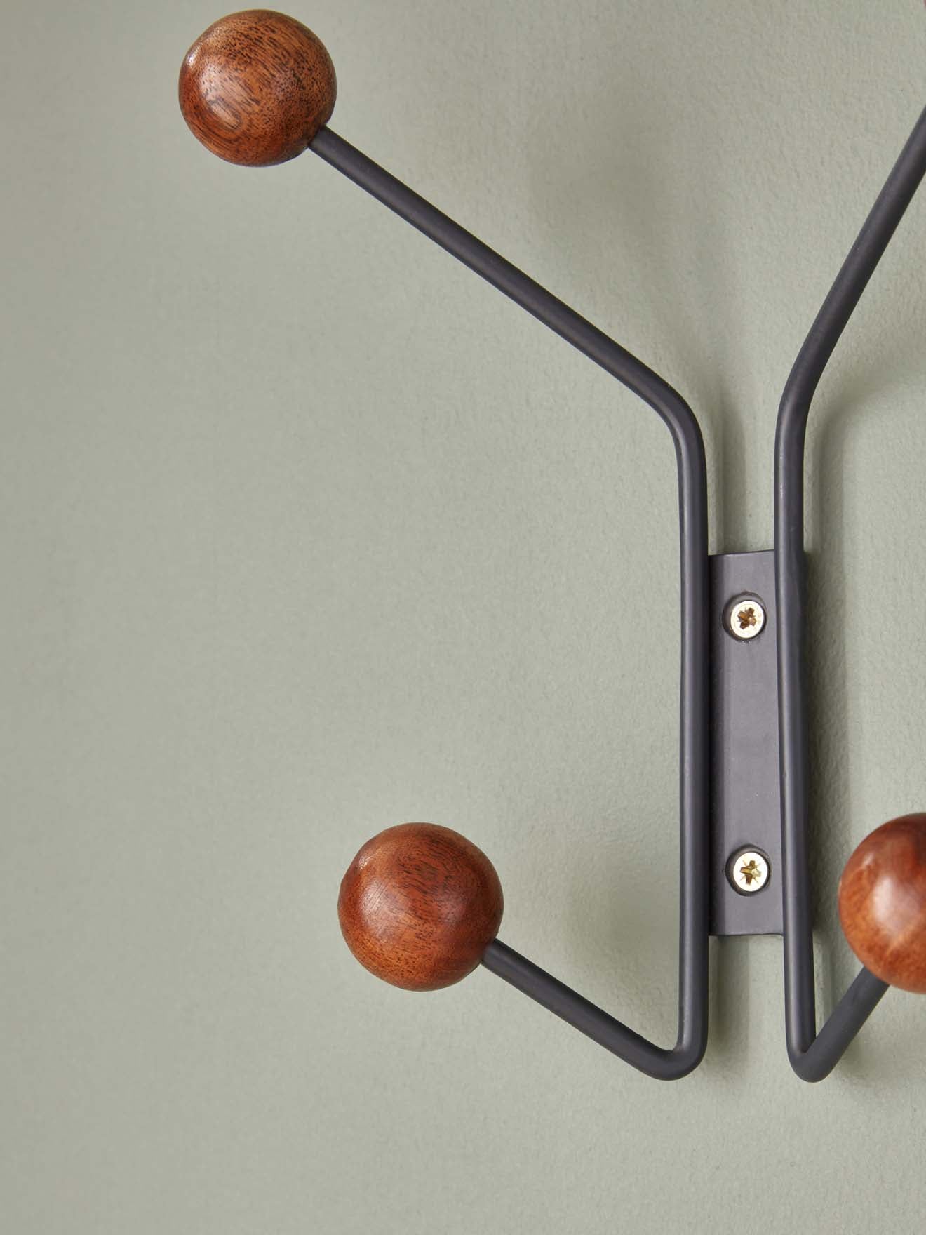 Wandkapstok met 4 bollen in metaal en hout "Alice"