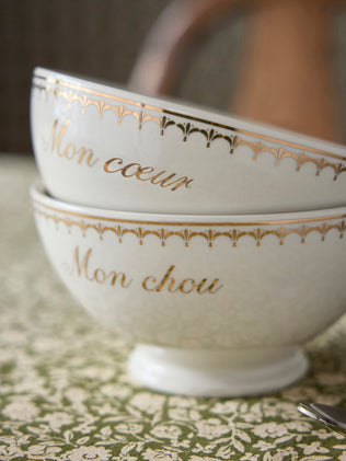 Porseleinen kommen, set van 2 - "Mon coeur" + "Mon chou"