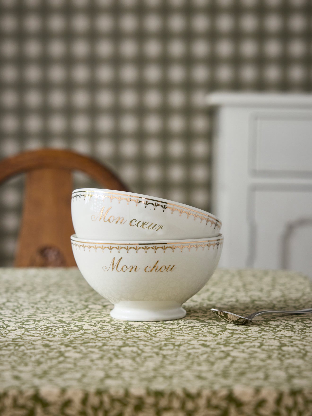 Porseleinen kommen, set van 2 - "Mon coeur" + "Mon chou"