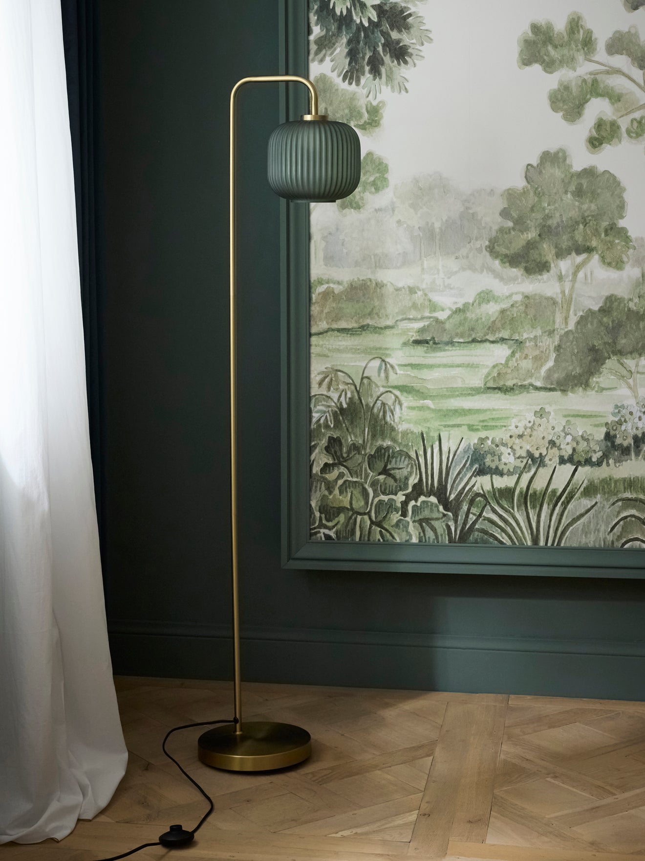 Staande lamp in metaal en geribbeld glas "Arsène"
