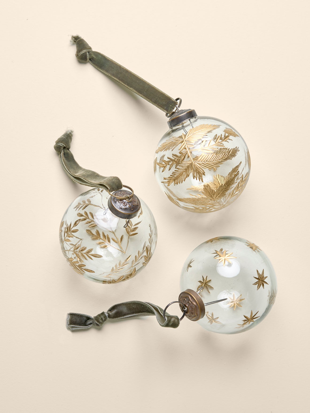 Handbeschilderde glazen kerstballen, set van 3