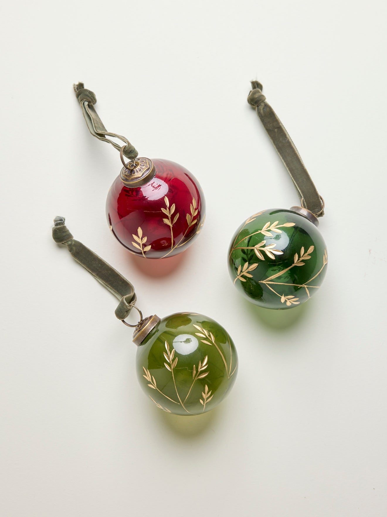 Handbeschilderde glazen kerstballen, set van 3