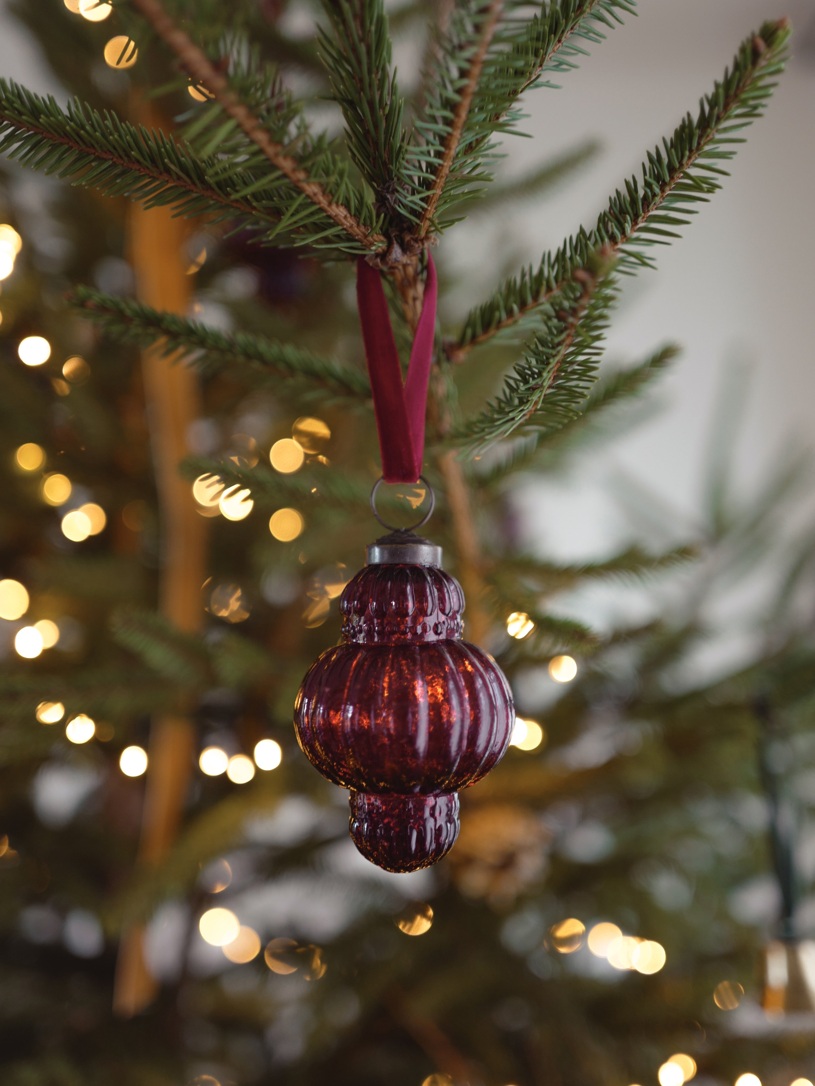 Kerstdecoratie in gestreept glas, set van 6