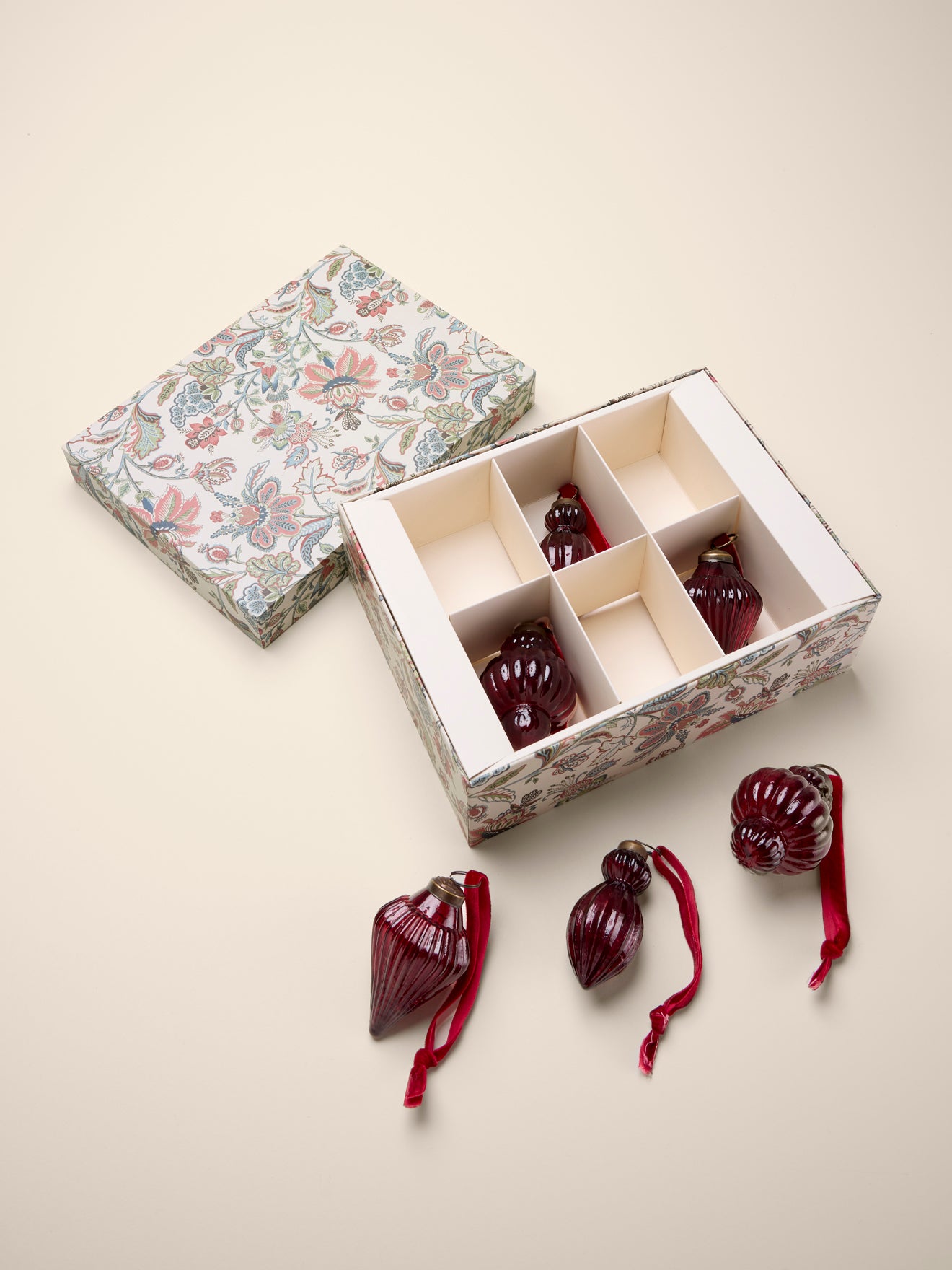 Kerstdecoratie in gestreept glas, set van 6