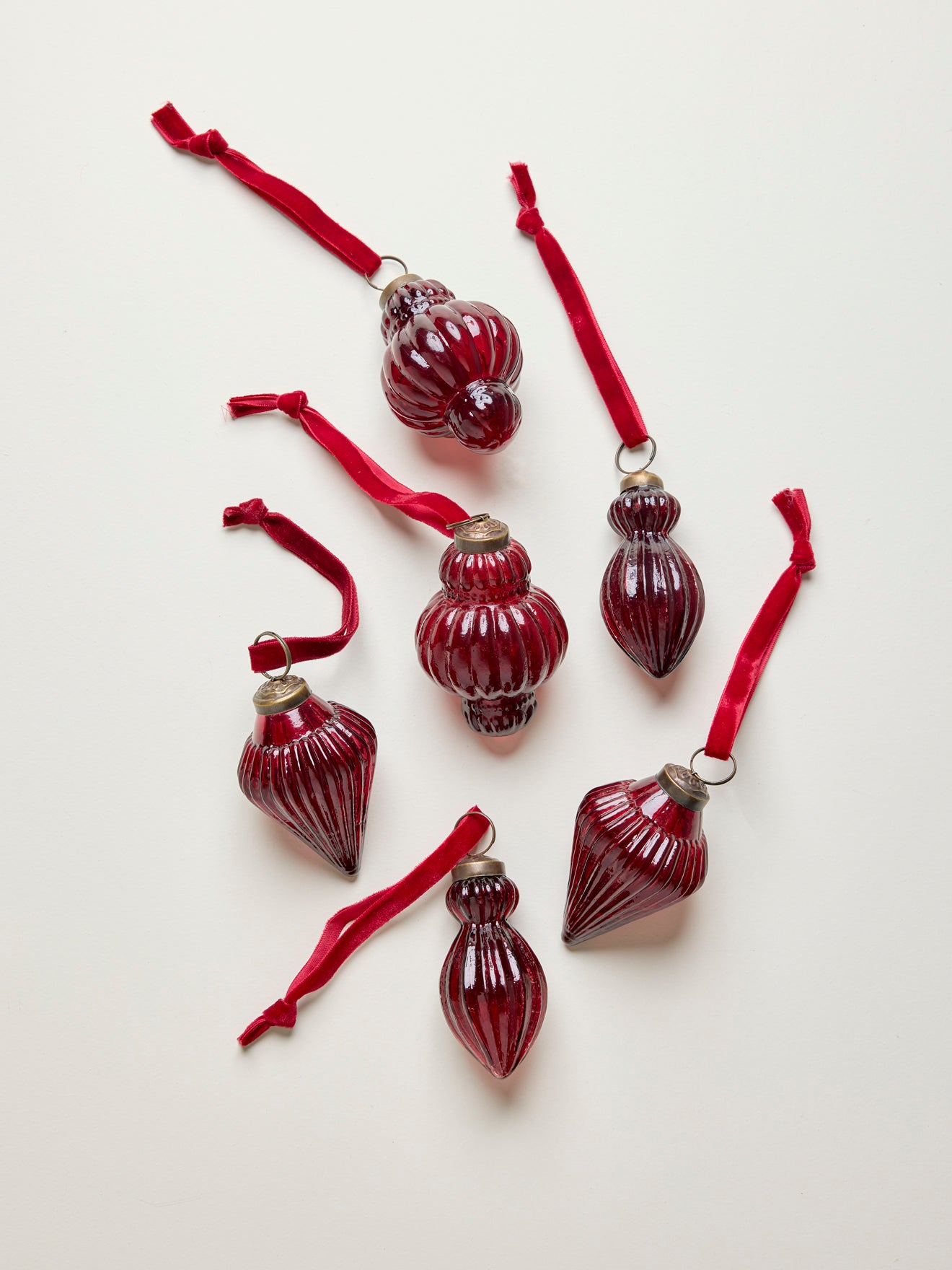 Kerstdecoratie in gestreept glas, set van 6