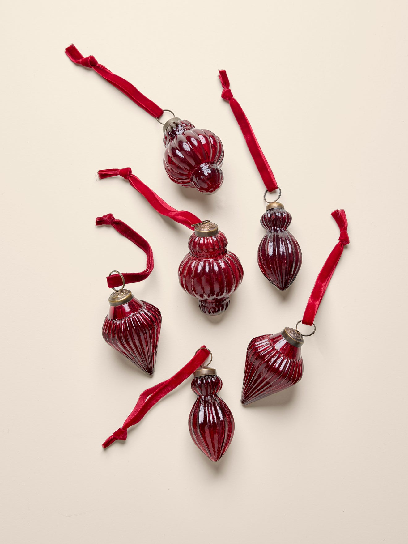 Kerstdecoratie in gestreept glas, set van 6