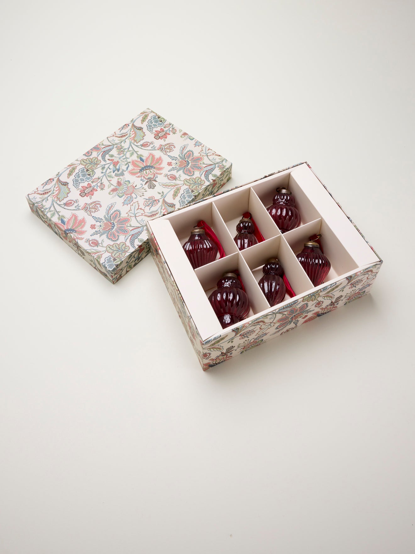 Kerstdecoratie in gestreept glas, set van 6