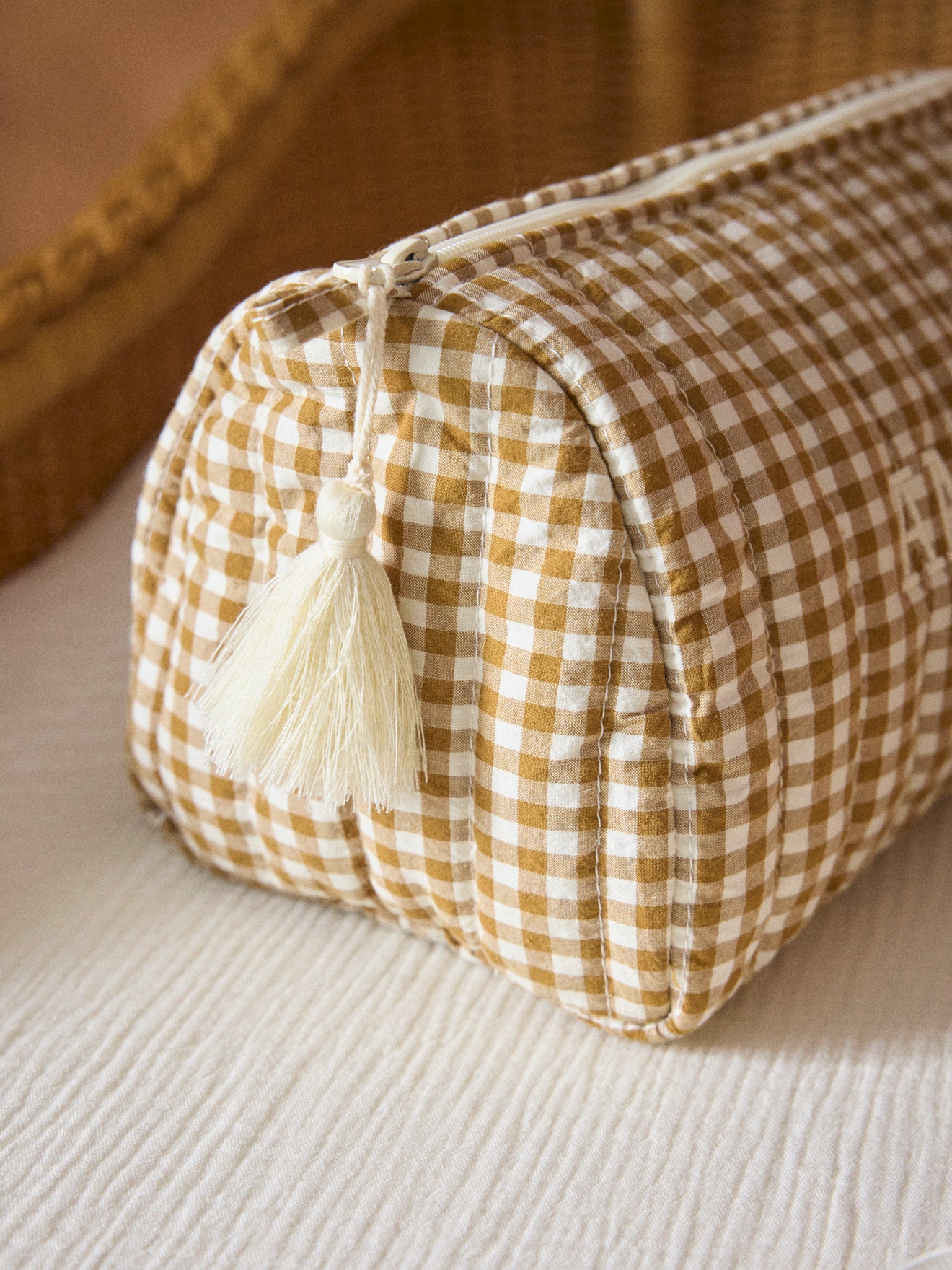 Katoenen toilettas met vichyruitjes