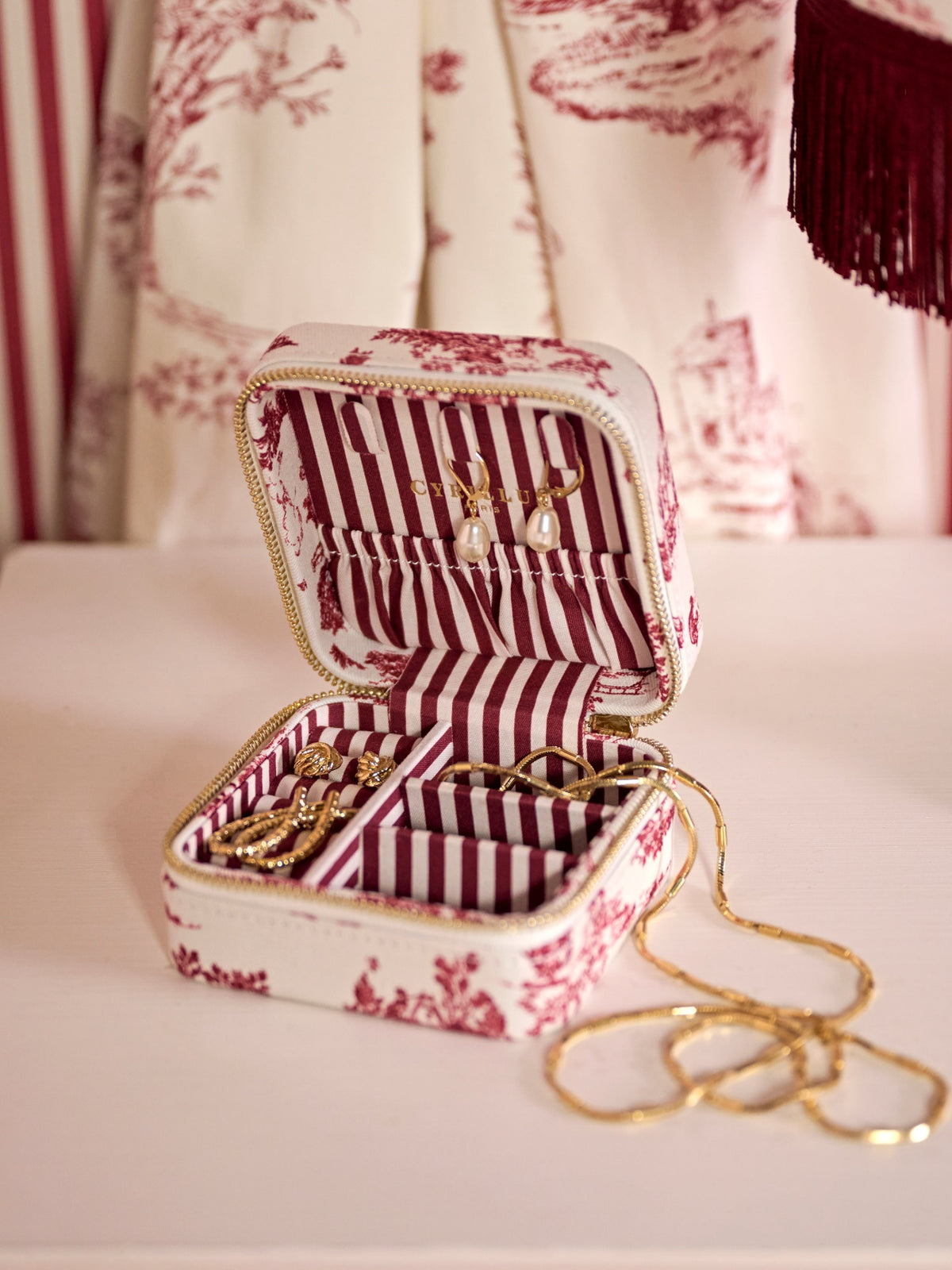 Boîte à bijoux esprit toile de Jouy