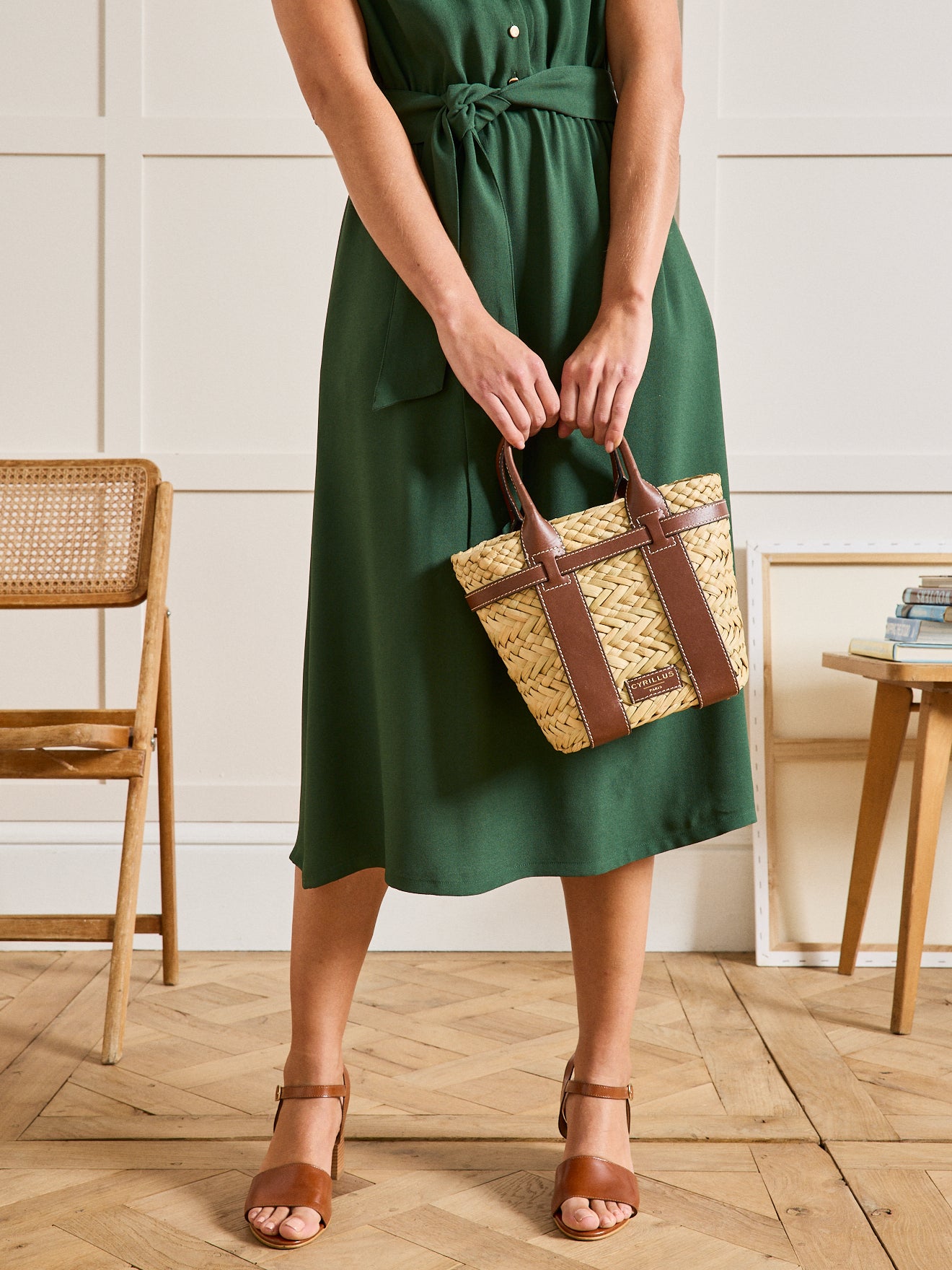 Sac cabas paille et cuir - Collection Maroquinerie Cyrillus