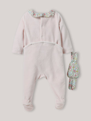 Babyslaappakje in velours en Liberty-stof + knuffel