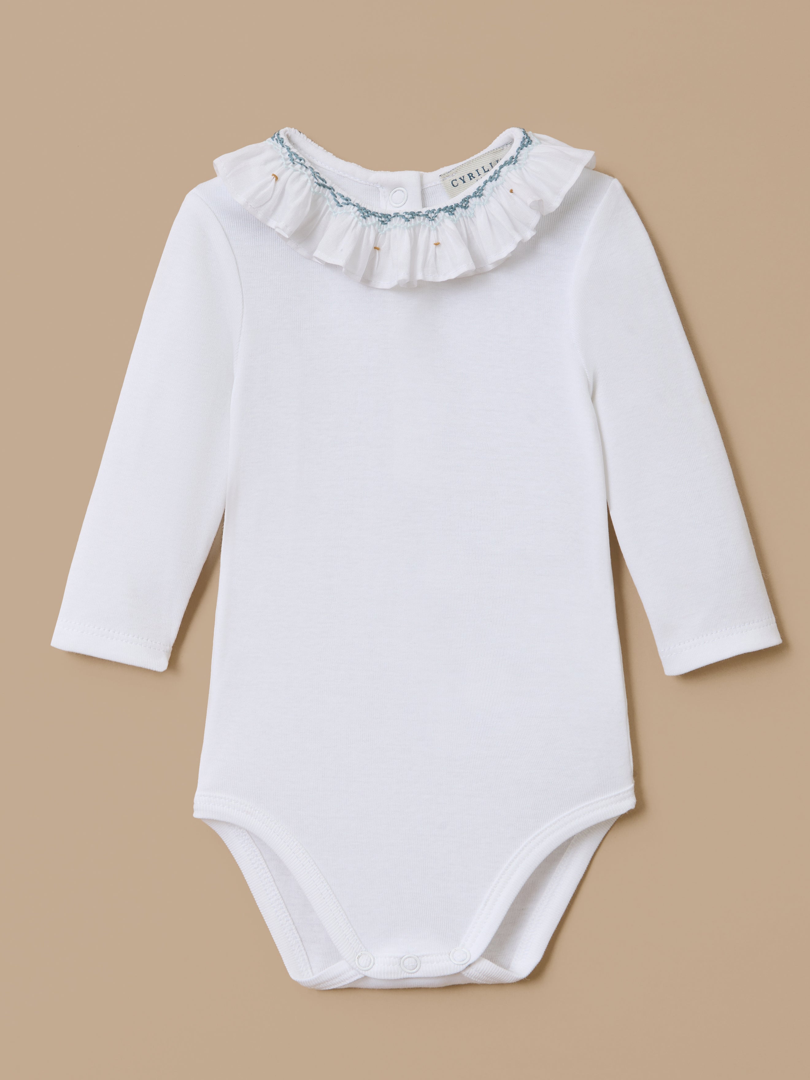 Babybody met gesmokte kraag