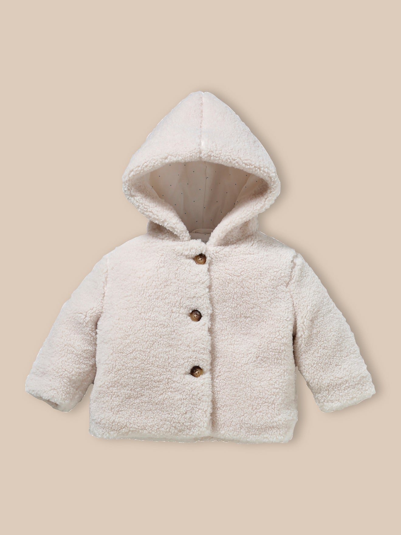 Babyjasje met kap in sherpa