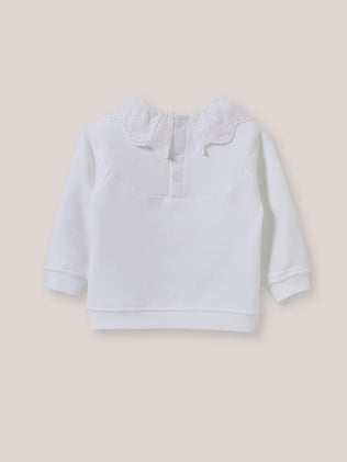 Babysweater met kraag in broderie anglaise - Biokatoen
