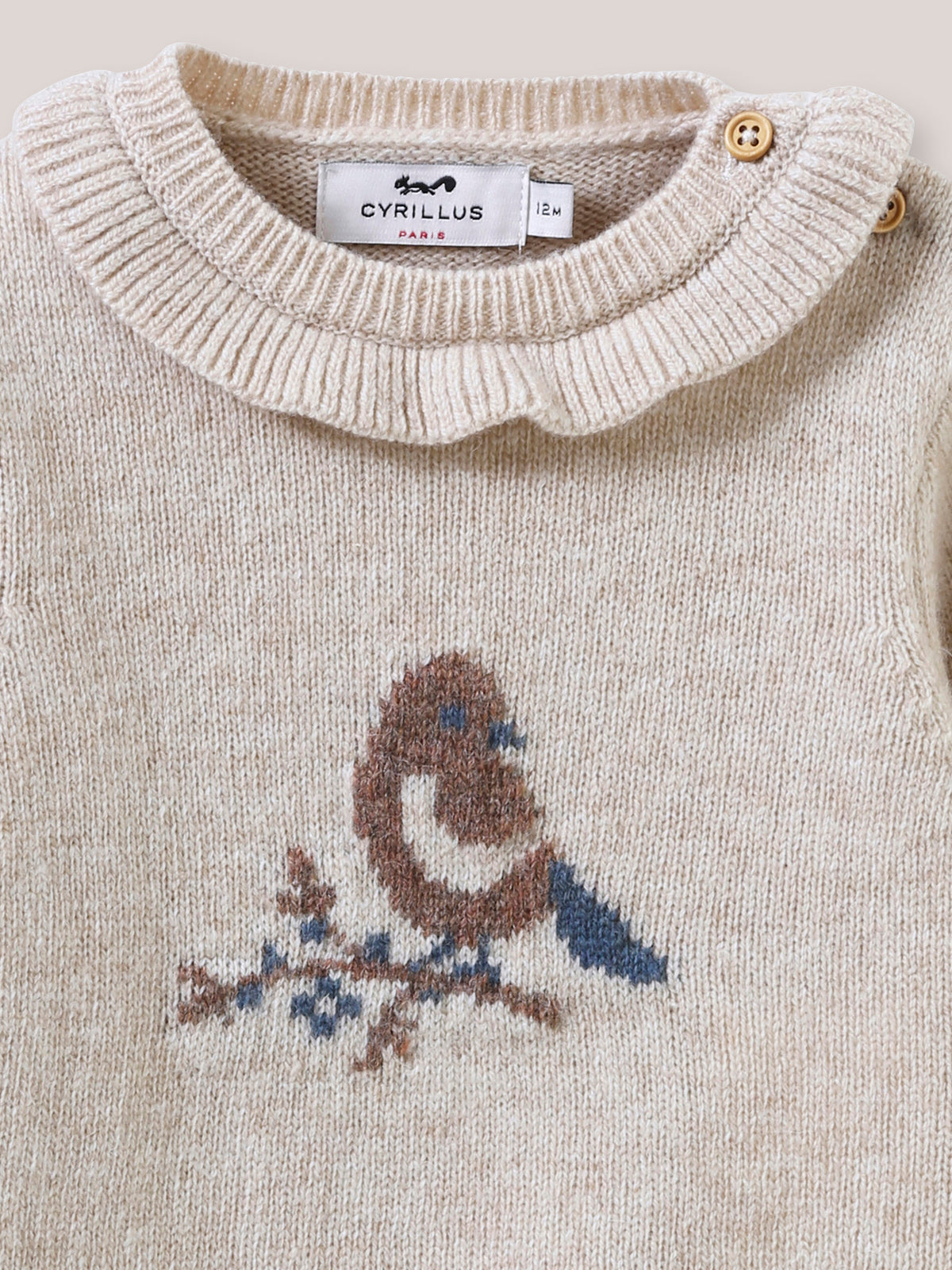 Pull oiseau Bébé col froufrou