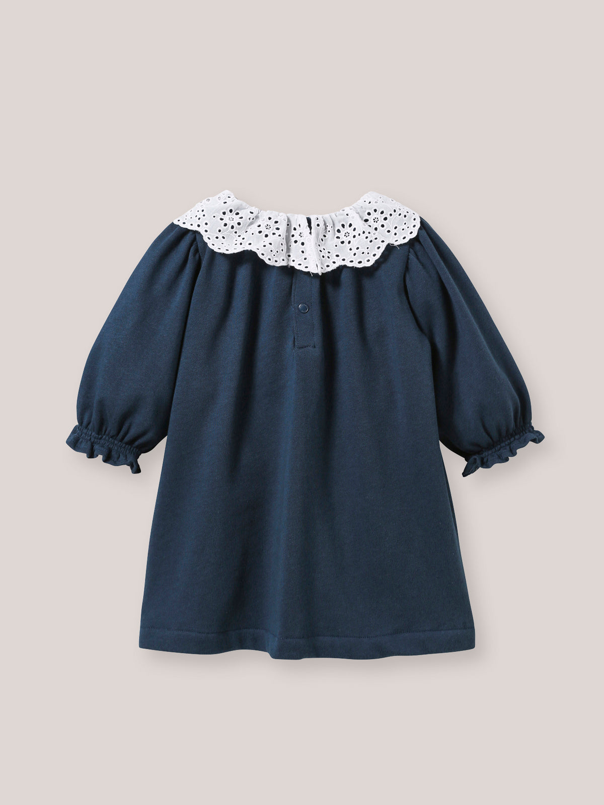 Babyjurk in molton met kraag in broderie anglaise