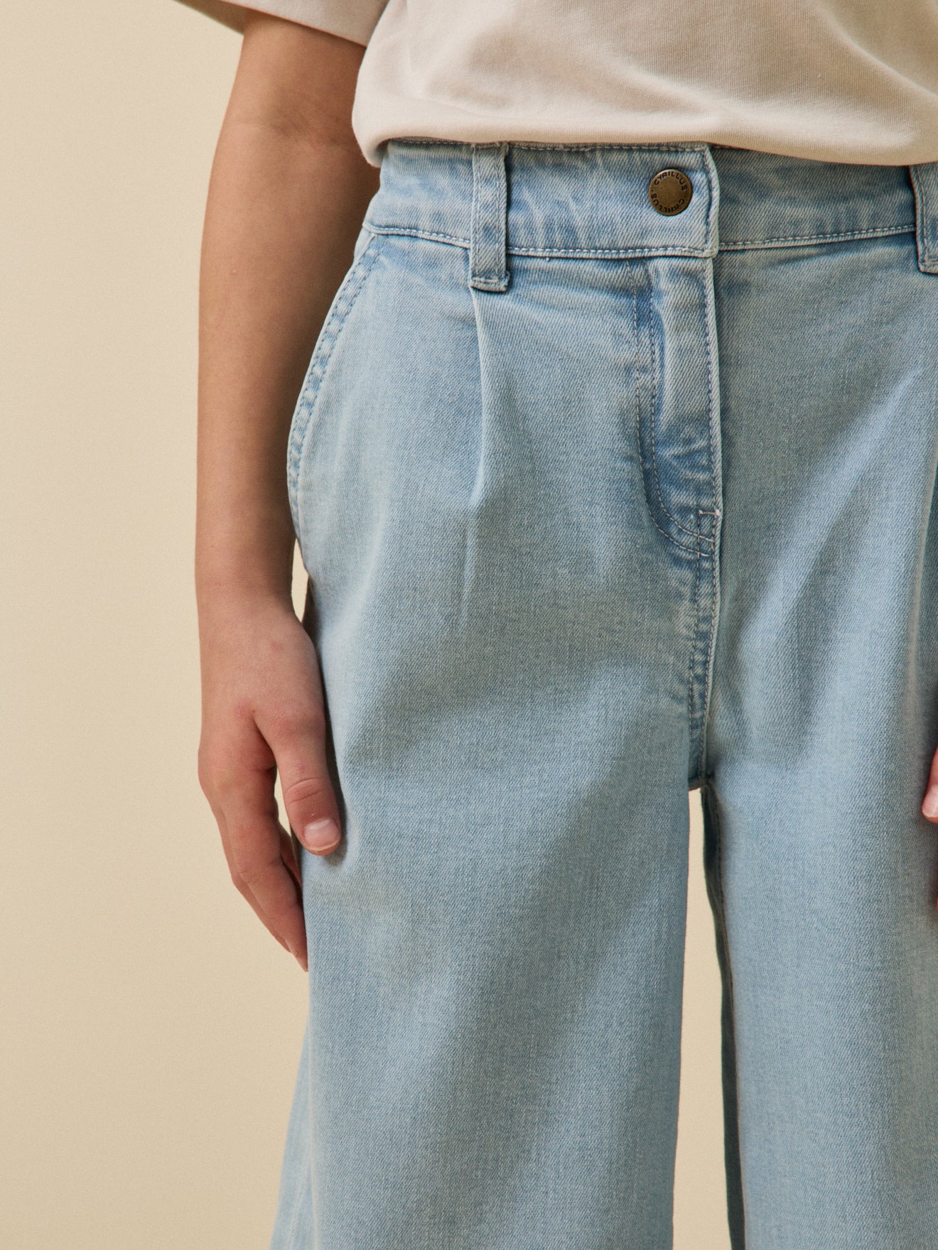 Wijde meisjesbroek in denim - Junior collectie