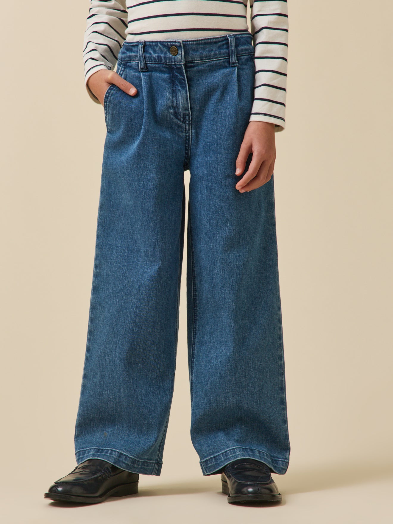 Wijde meisjesbroek in denim - Junior collectie