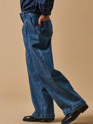 Wijde meisjesbroek in denim