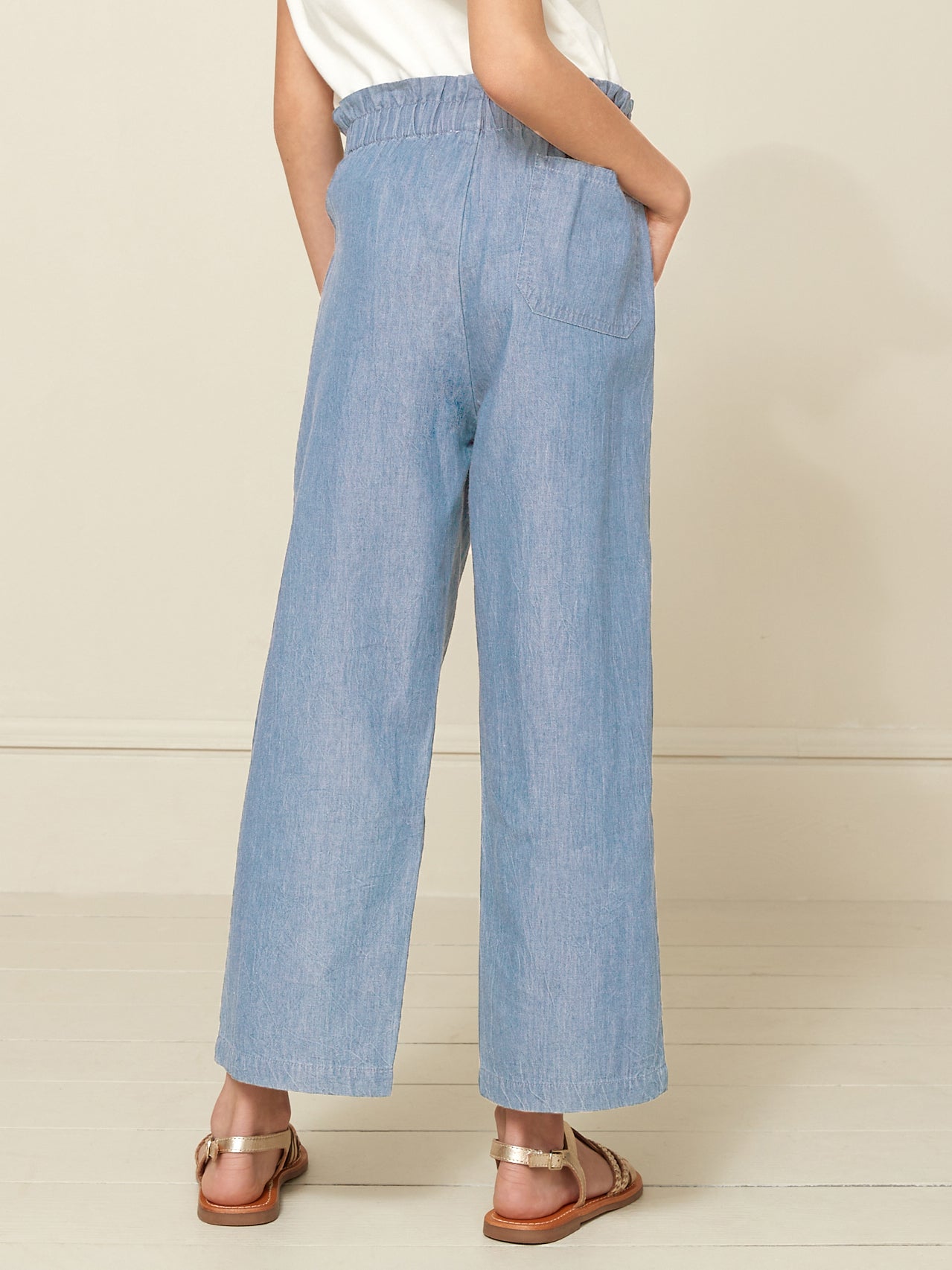Wijde meisjesbroek in light denim