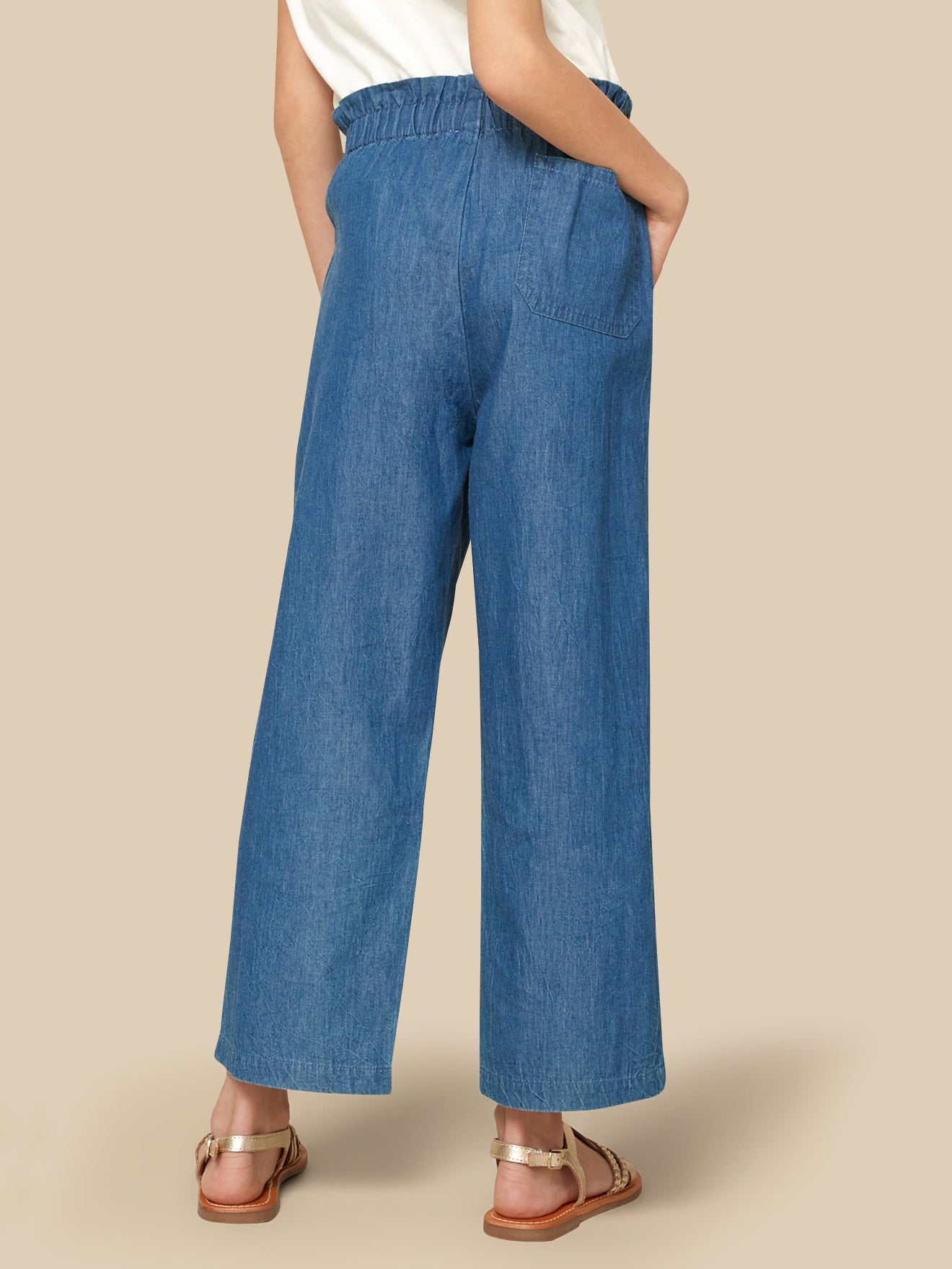 Wijde meisjesbroek in light denim