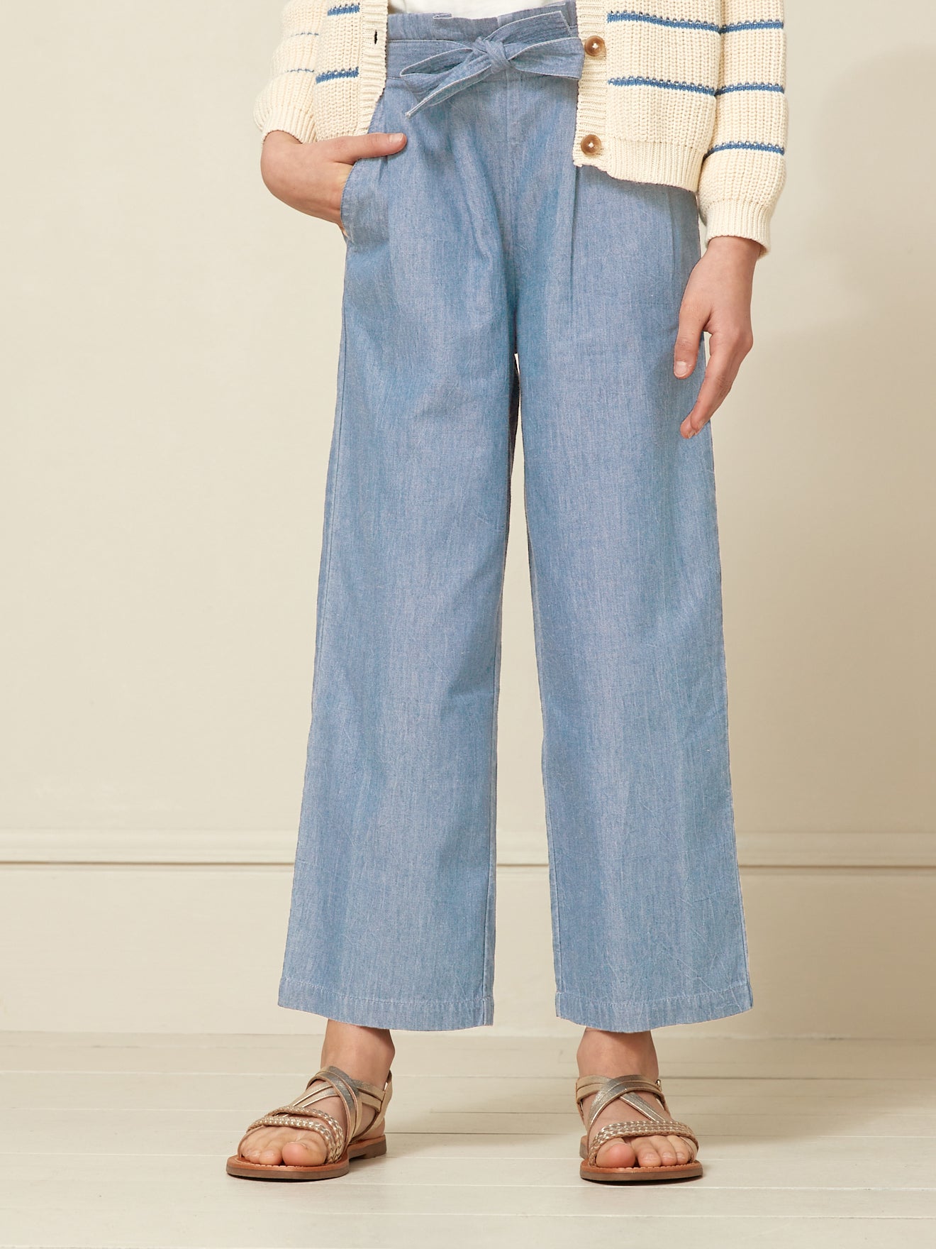 Wijde meisjesbroek in light denim